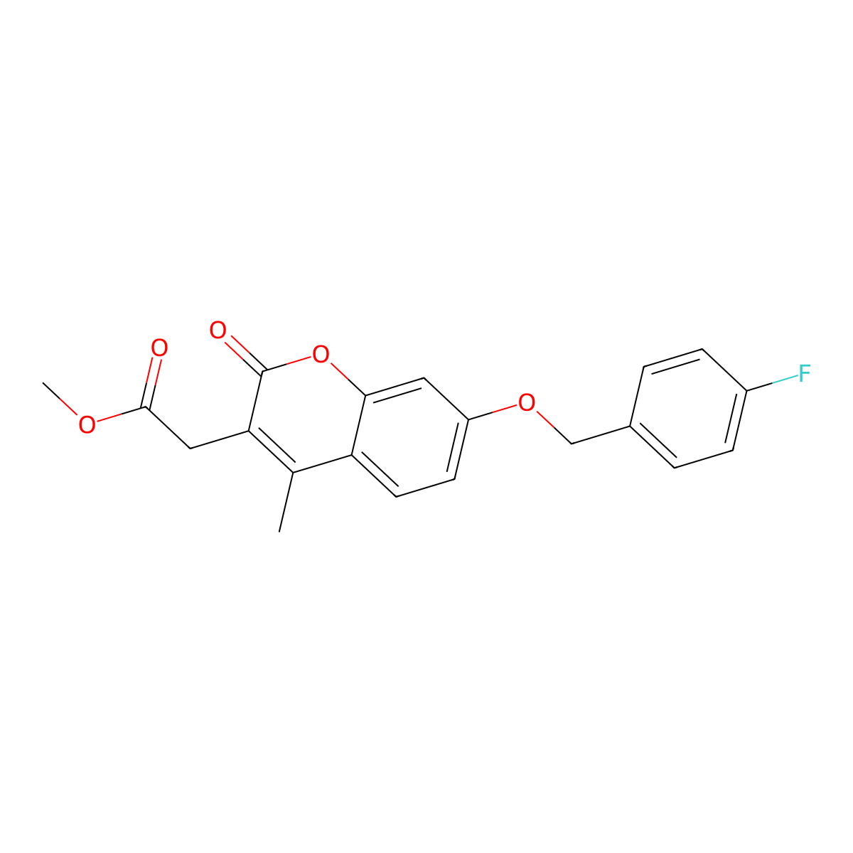 Methyl 2-[7-[(4-fluorophenyl)methoxy]-4-methyl-2-oxochromen-3-yl]acetate molecular structure, CAS 587005-71-8
