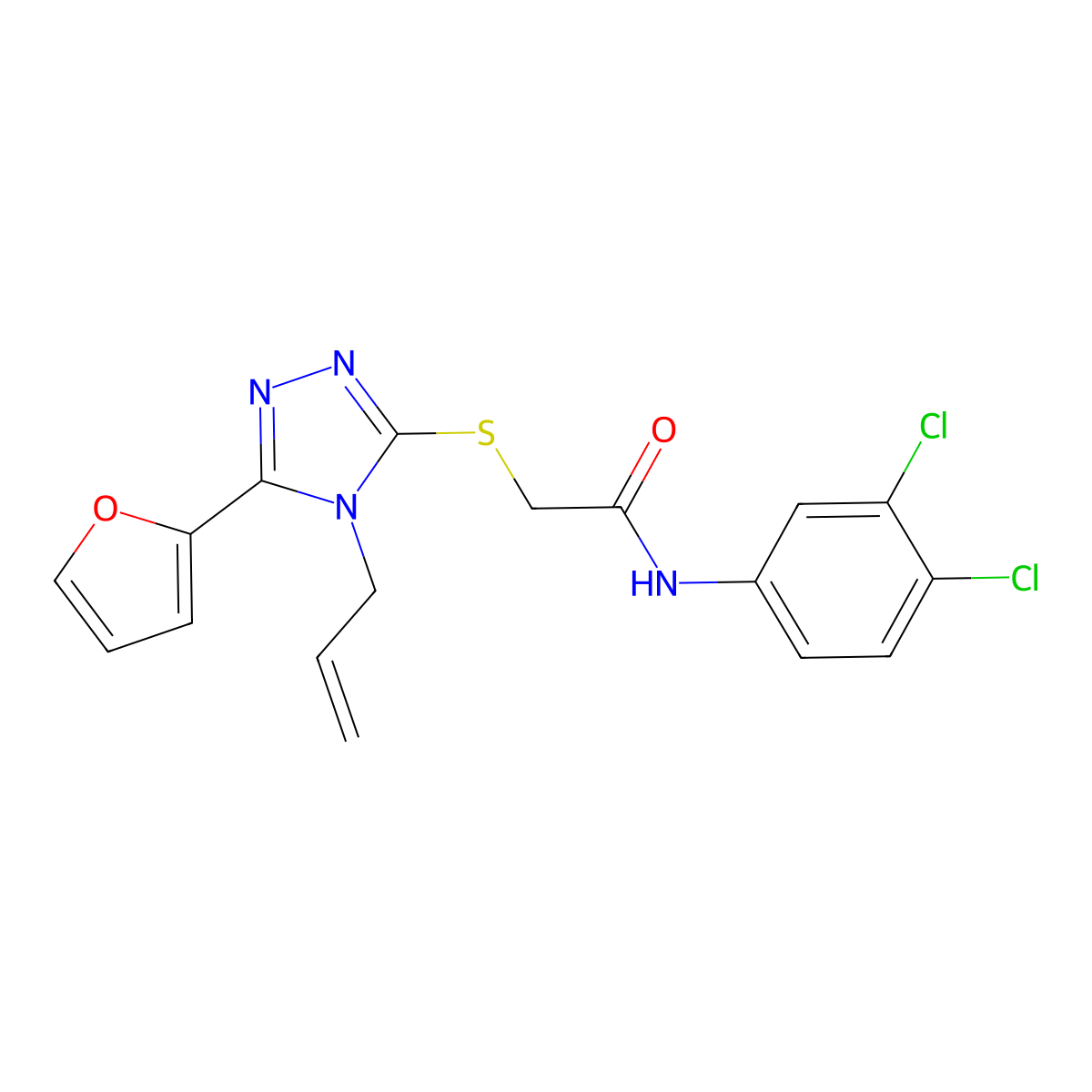 N-(3,4-dichlorophenyl)-2-{[5-(furan-2-yl)-4-(prop-2-en-1-yl)-4H-1,2,4-triazol-3-yl]sulfanyl}acetamide molecular structure, CAS 587005-73-0
