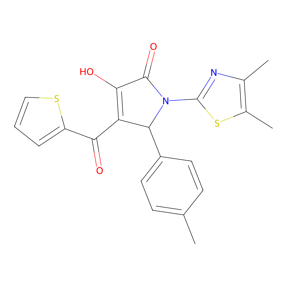 1-(4,5-dimethylthiazol-2-yl)-3-hydroxy-4-(thiophene-2-carbonyl)-5-(p-tolyl)-1H-pyrrol-2(5H)-one molecular structure, CAS 587005-77-4
