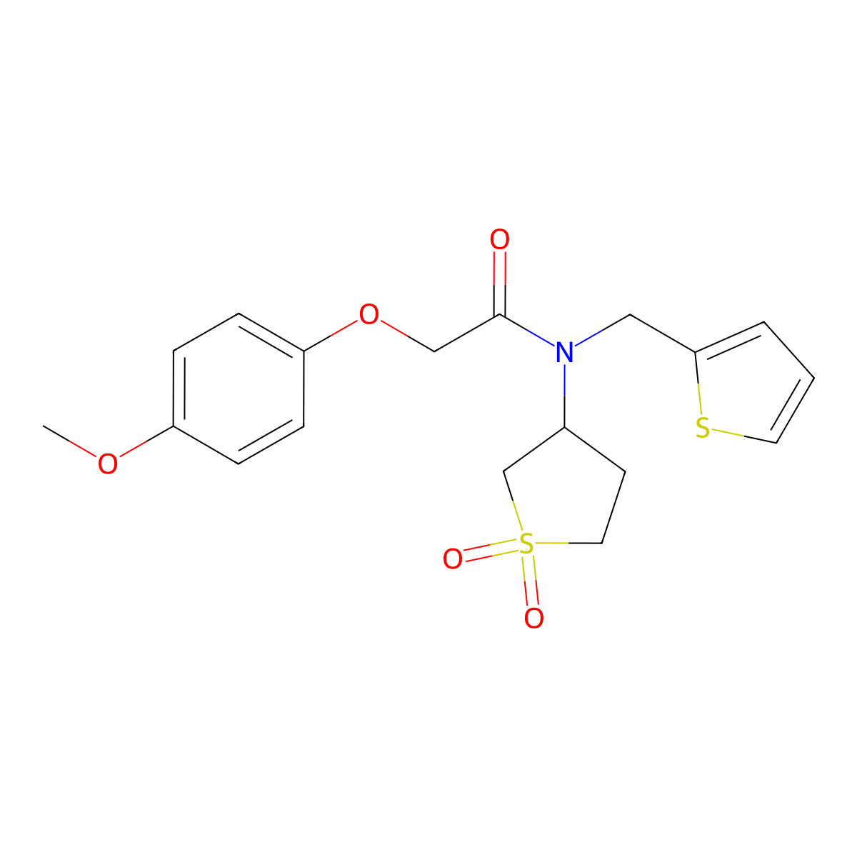 N-(1,1-dioxidotetrahydrothiophen-3-yl)-2-(4-methoxyphenoxy)-N-(thiophen-2-ylmethyl)acetamide molecular structure, CAS 587005-93-4