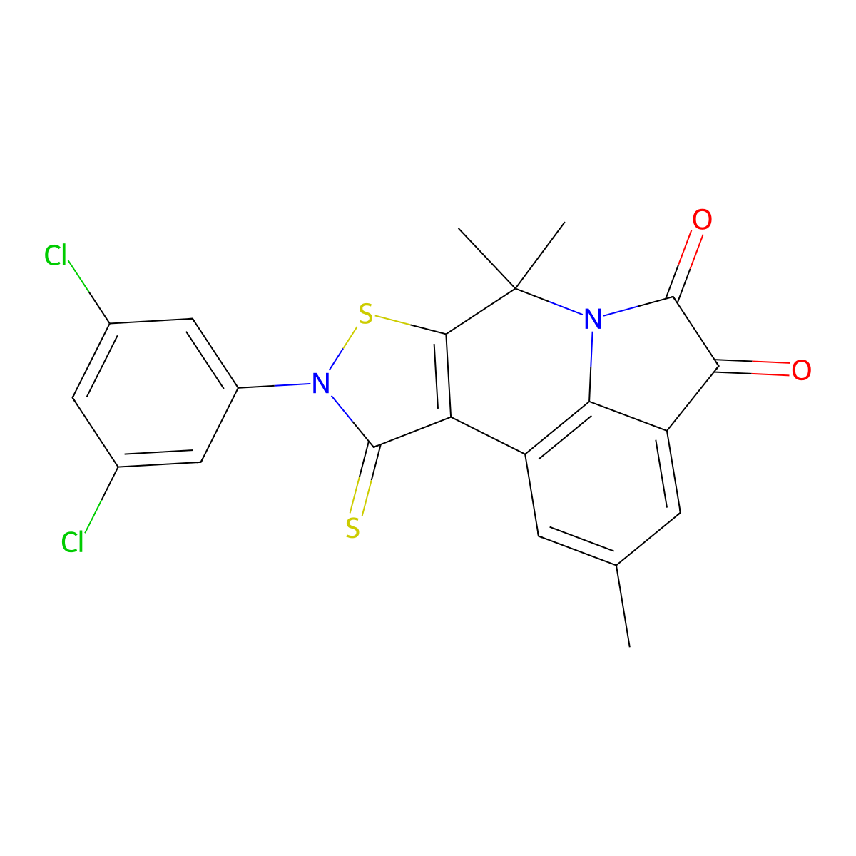 9-(3,5-dichlorophenyl)-2,7,7-trimethyl-10-thioxo-9,10-dihydro-7H-isothiazolo[5,4-c]pyrrolo[3,2,1-ij]quinoline-4,5-dione molecular structure, CAS 587006-08-4