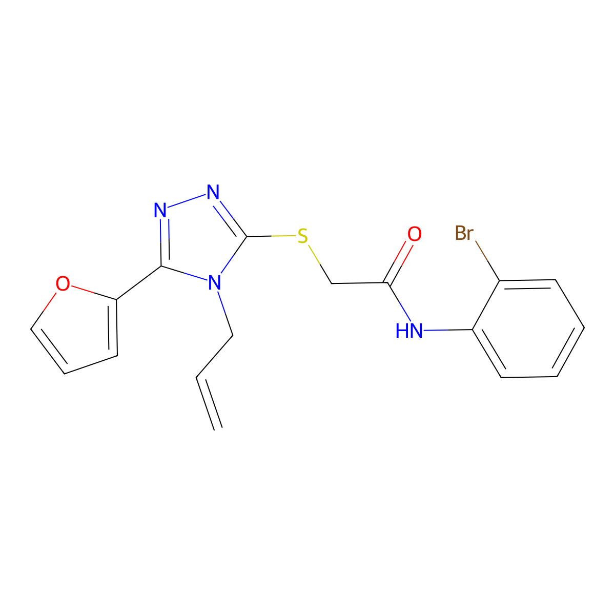 N-(2-bromophenyl)-2-{[5-(furan-2-yl)-4-(prop-2-en-1-yl)-4H-1,2,4-triazol-3-yl]sulfanyl}acetamide molecular structure, CAS 587006-38-0