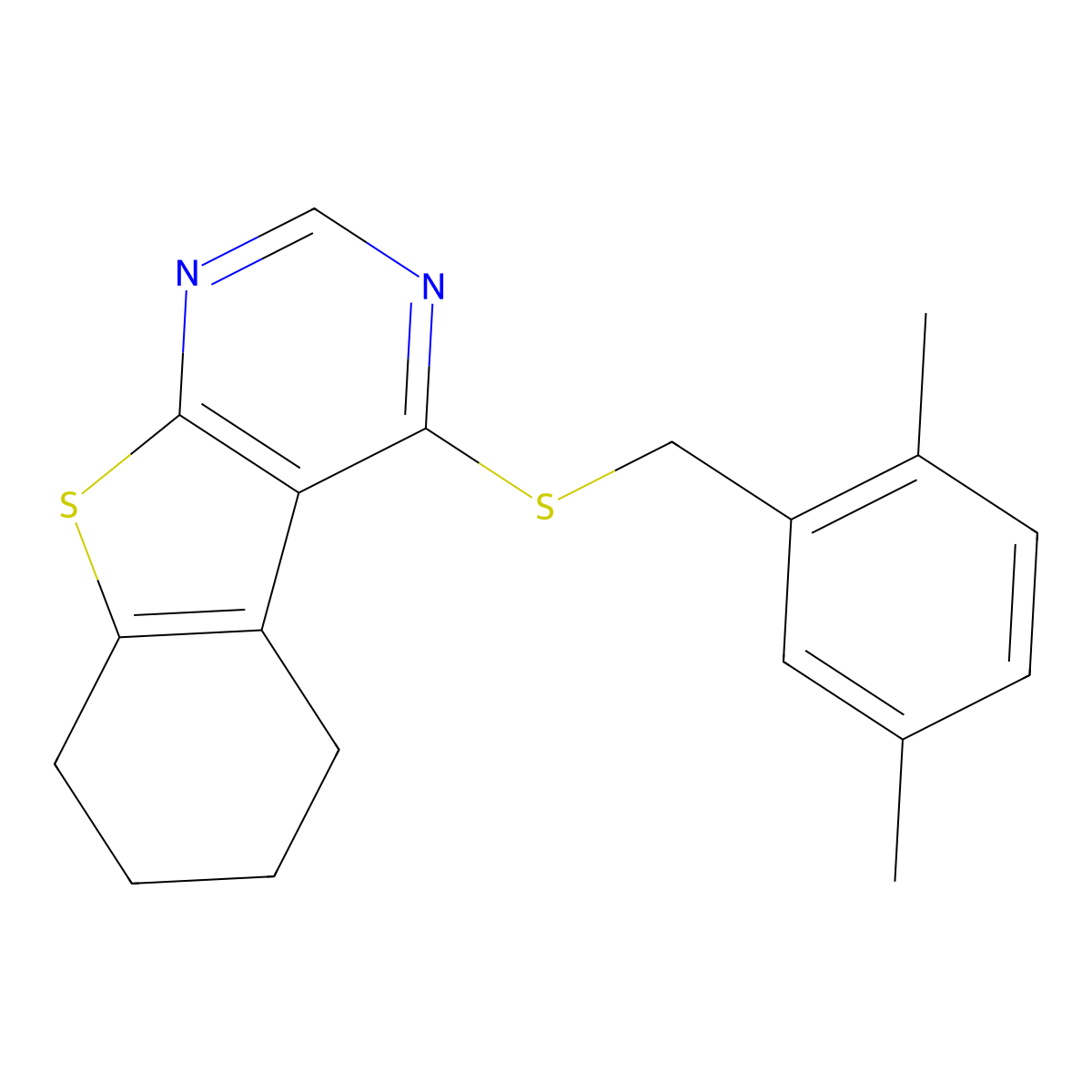 4-[(2,5-Dimethylbenzyl)sulfanyl]-5,6,7,8-tetrahydro[1]benzothieno[2,3-d]pyrimidine molecular structure, CAS 587006-48-2