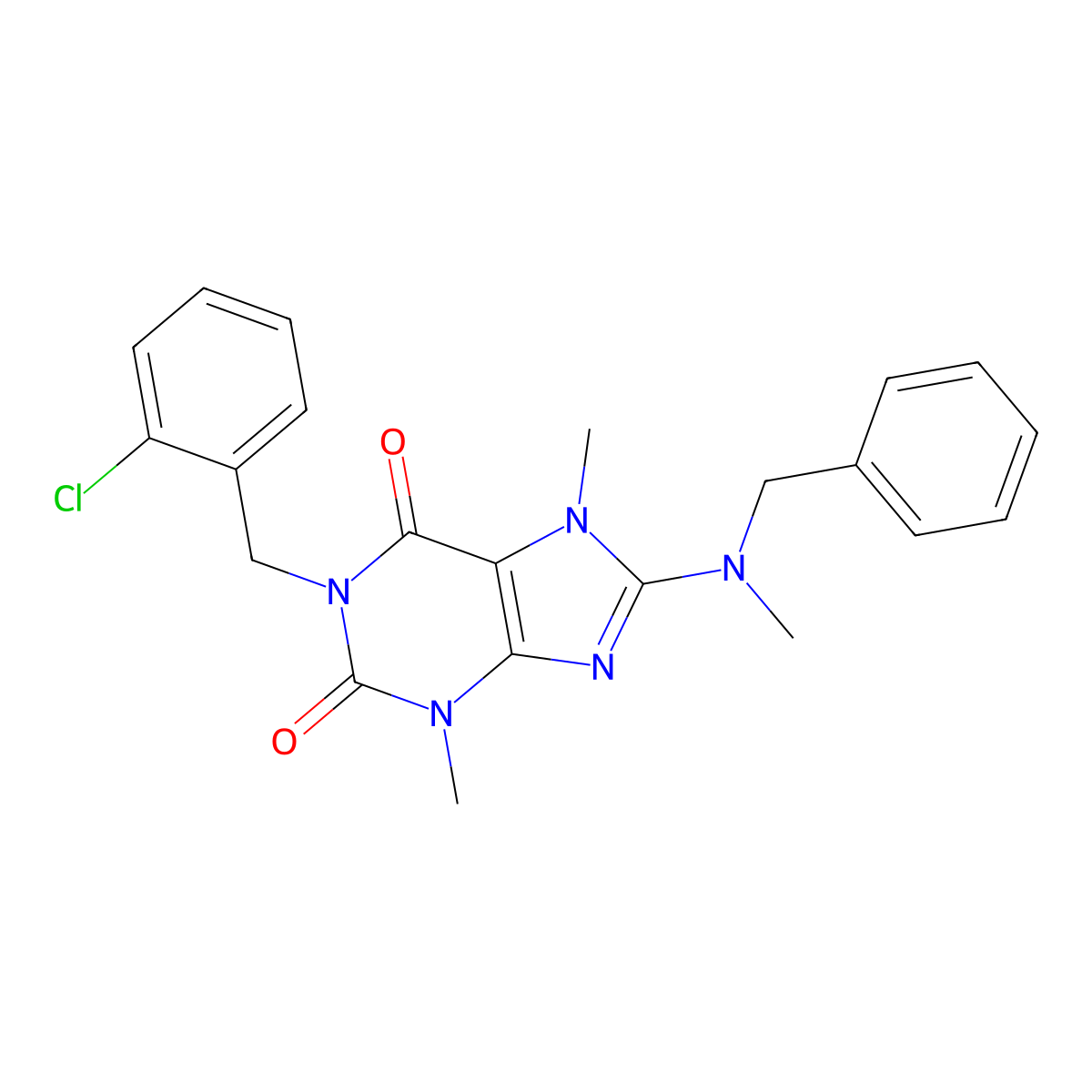 8-(benzyl(methyl)amino)-1-(2-chlorobenzyl)-3,7-dimethyl-1H-purine-2,6(3H,7H)-dione molecular structure, CAS 587006-52-8