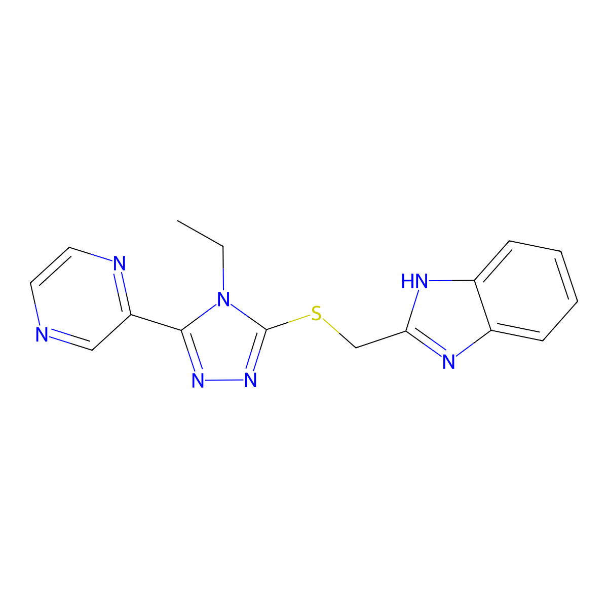 1H-Benzimidazol-2-ylmethyl 4-ethyl-5-(2-pyrazinyl)-4H-1,2,4-triazol-3-YL sulfide molecular structure, CAS 587006-94-8