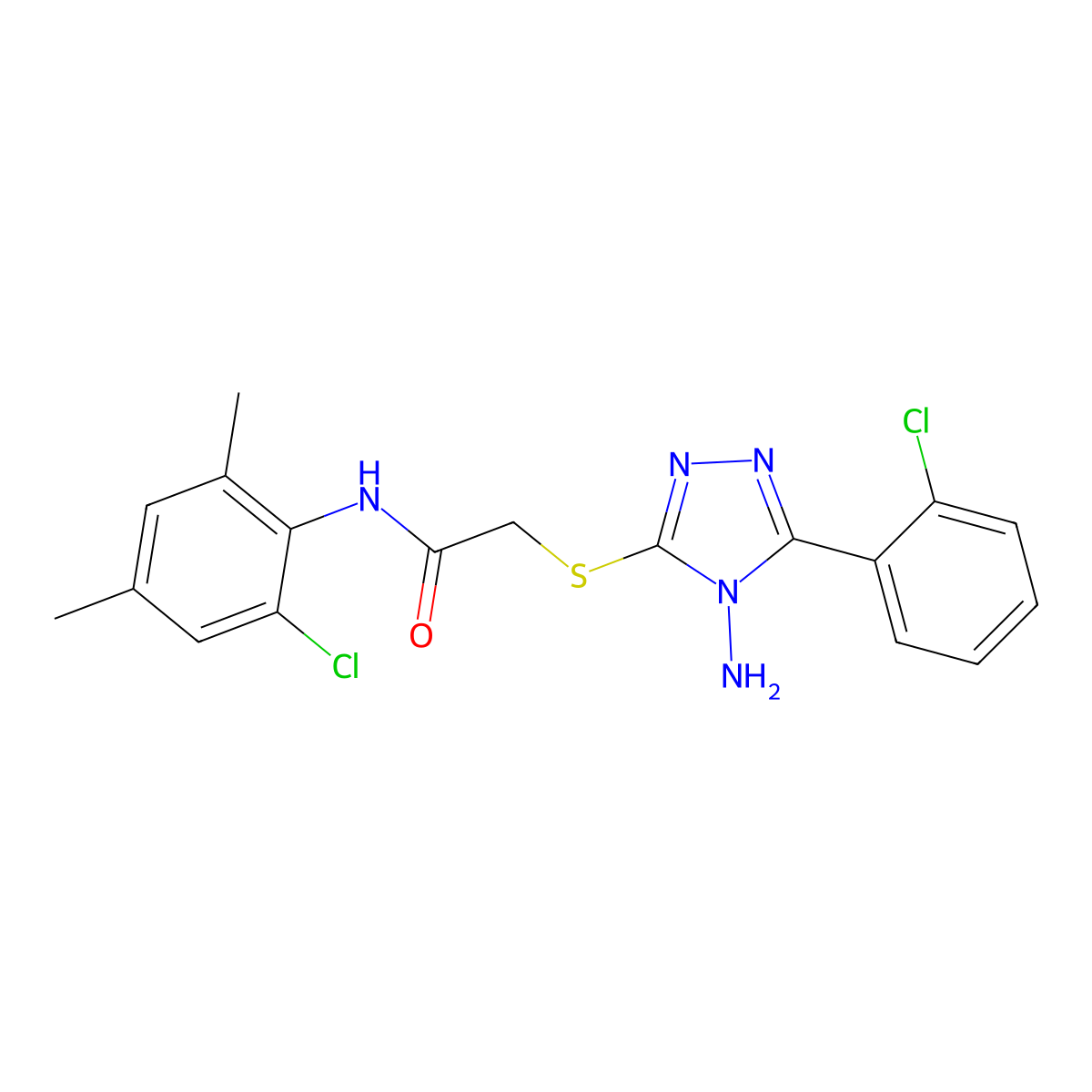 2-{[4-amino-5-(2-chlorophenyl)-4H-1,2,4-triazol-3-yl]sulfanyl}-N-(2-chloro-4,6-dimethylphenyl)acetamide molecular structure, CAS 587007-00-9