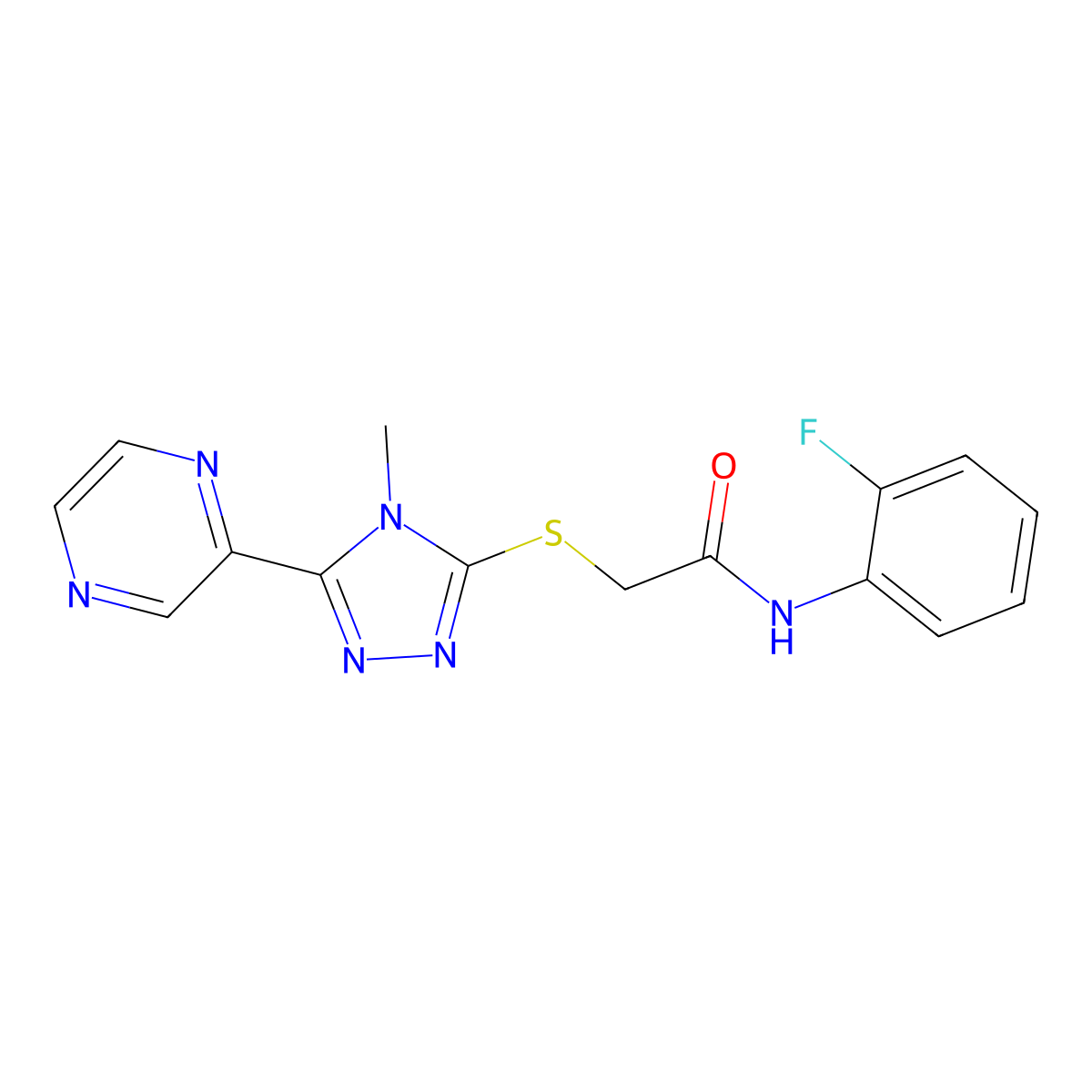 N-(2-fluorophenyl)-2-{[4-methyl-5-(pyrazin-2-yl)-4H-1,2,4-triazol-3-yl]sulfanyl}acetamide molecular structure, CAS 587007-06-5