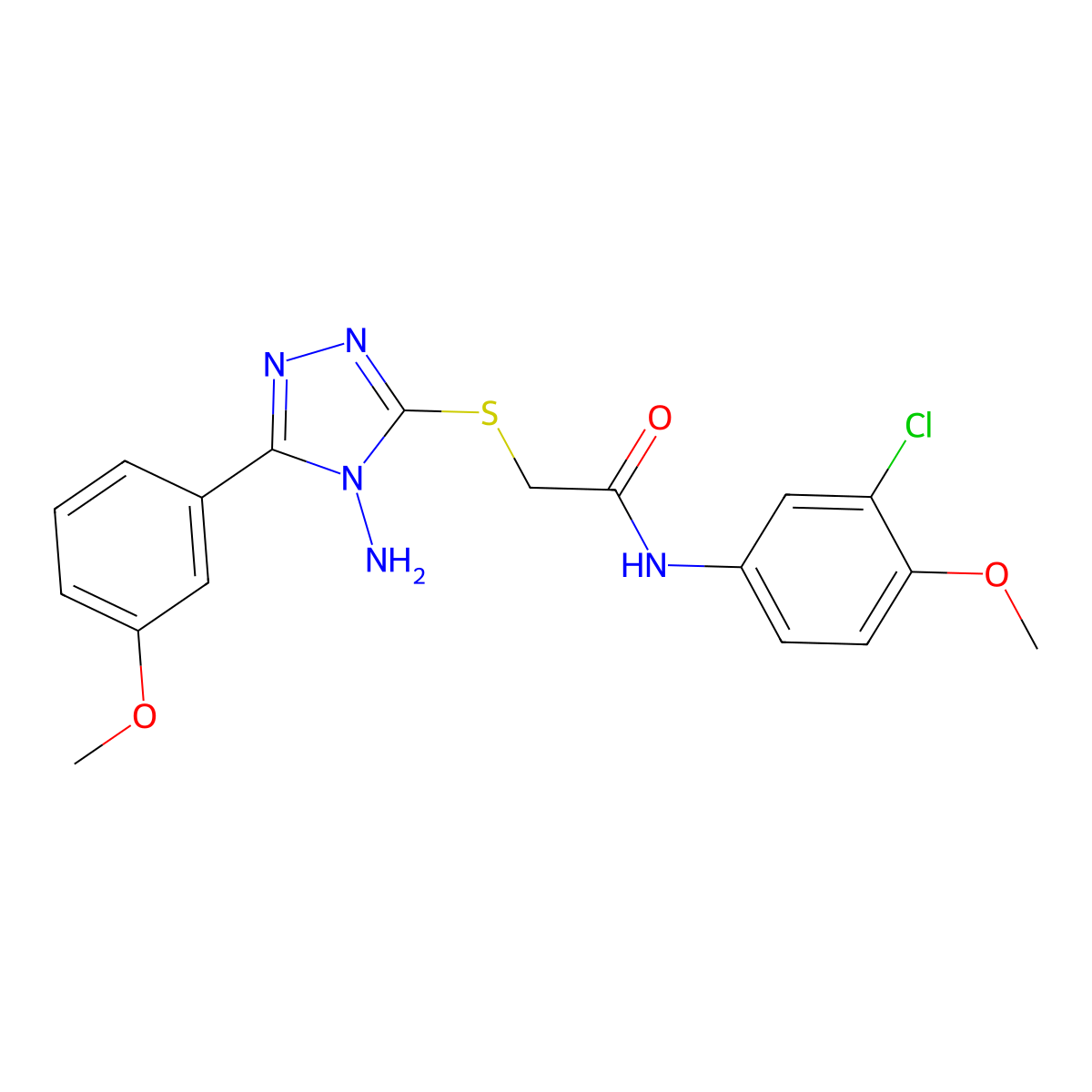 2-[4-amino-5-(3-methoxyphenyl)(1,2,4-triazol-3-ylthio)]-N-(3-chloro-4-methoxyp henyl)acetamide molecular structure, CAS 587007-52-1