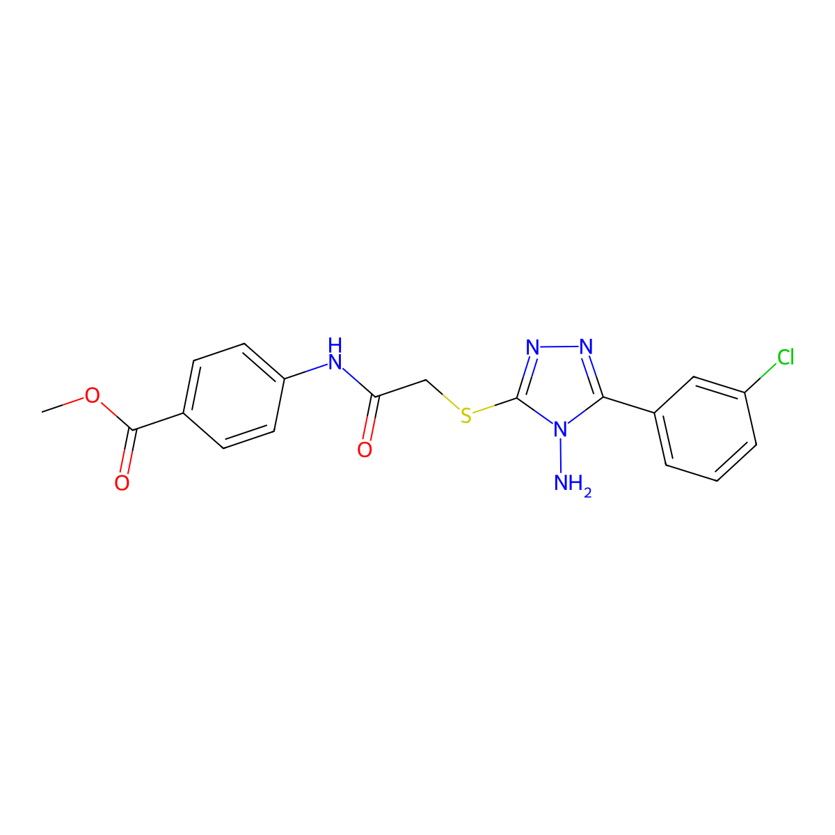 methyl 4-[({[4-amino-5-(3-chlorophenyl)-4H-1,2,4-triazol-3-yl]sulfanyl}acetyl)amino]benzoate molecular structure, CAS 587008-08-0
