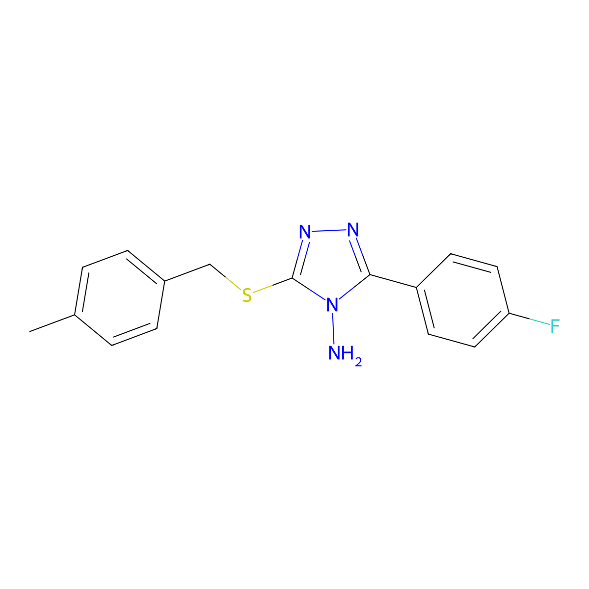 5-(4-Fluorophenyl)-3-[(4-methylphenyl)methylthio]-1,2,4-triazole-4-ylamine molecular structure, CAS 587008-18-2
