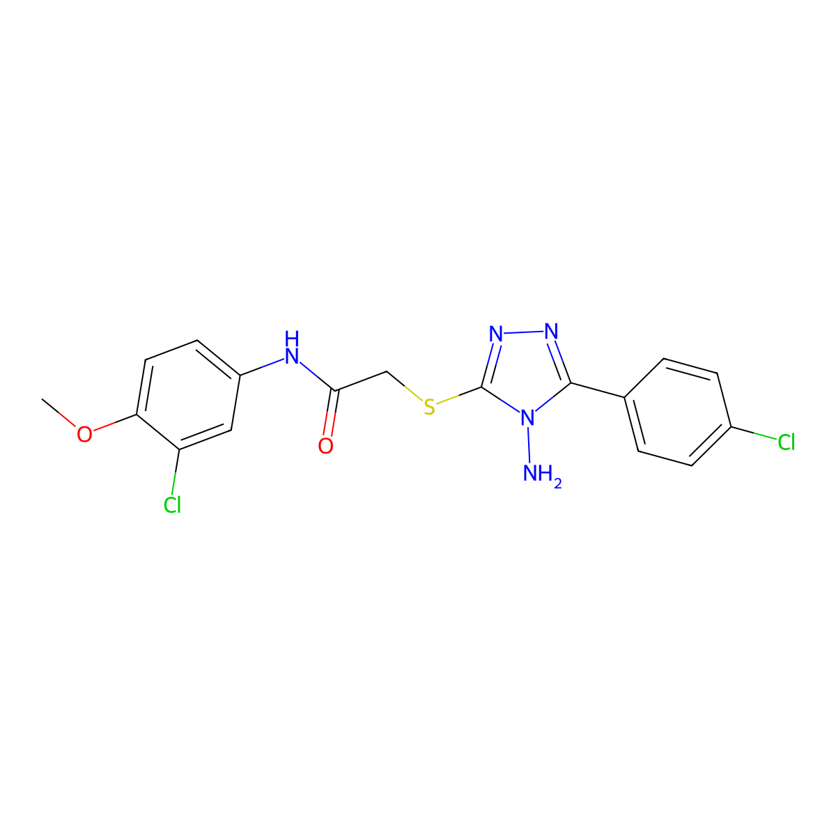 2-{[4-amino-5-(4-chlorophenyl)-4H-1,2,4-triazol-3-yl]sulfanyl}-N-(3-chloro-4-methoxyphenyl)acetamide molecular structure, CAS 587008-23-9