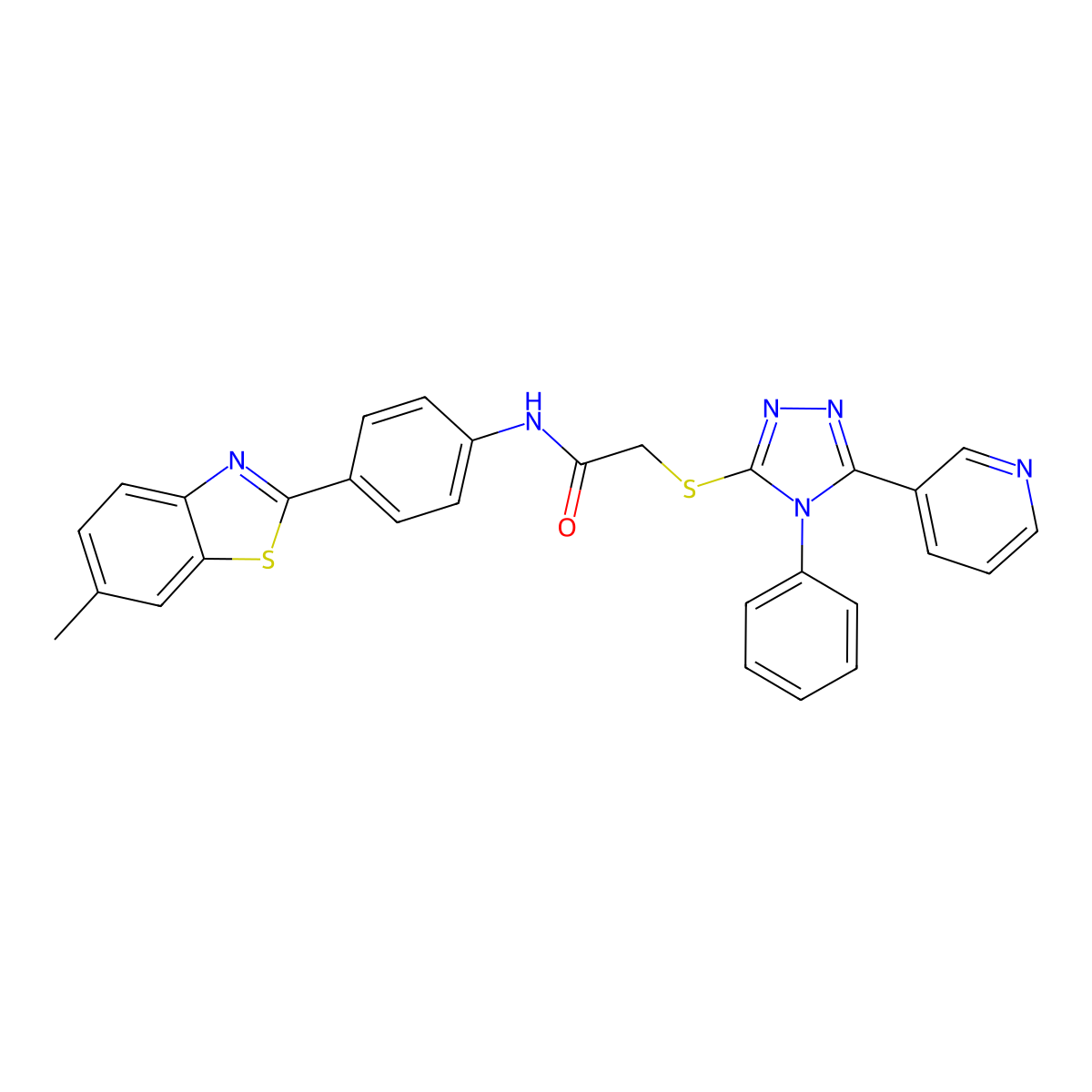 N-[4-(6-methyl-1,3-benzothiazol-2-yl)phenyl]-2-{[4-phenyl-5-(pyridin-3-yl)-4H-1,2,4-triazol-3-yl]sulfanyl}acetamide molecular structure, CAS 587008-39-7