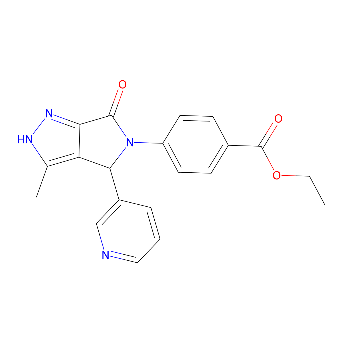 Ethyl 4-(3-methyl-6-oxo-4-pyridin-3-yl-2,4-dihydropyrrolo[3,4-c]pyrazol-5-yl)benzoate molecular structure, CAS 587008-48-8