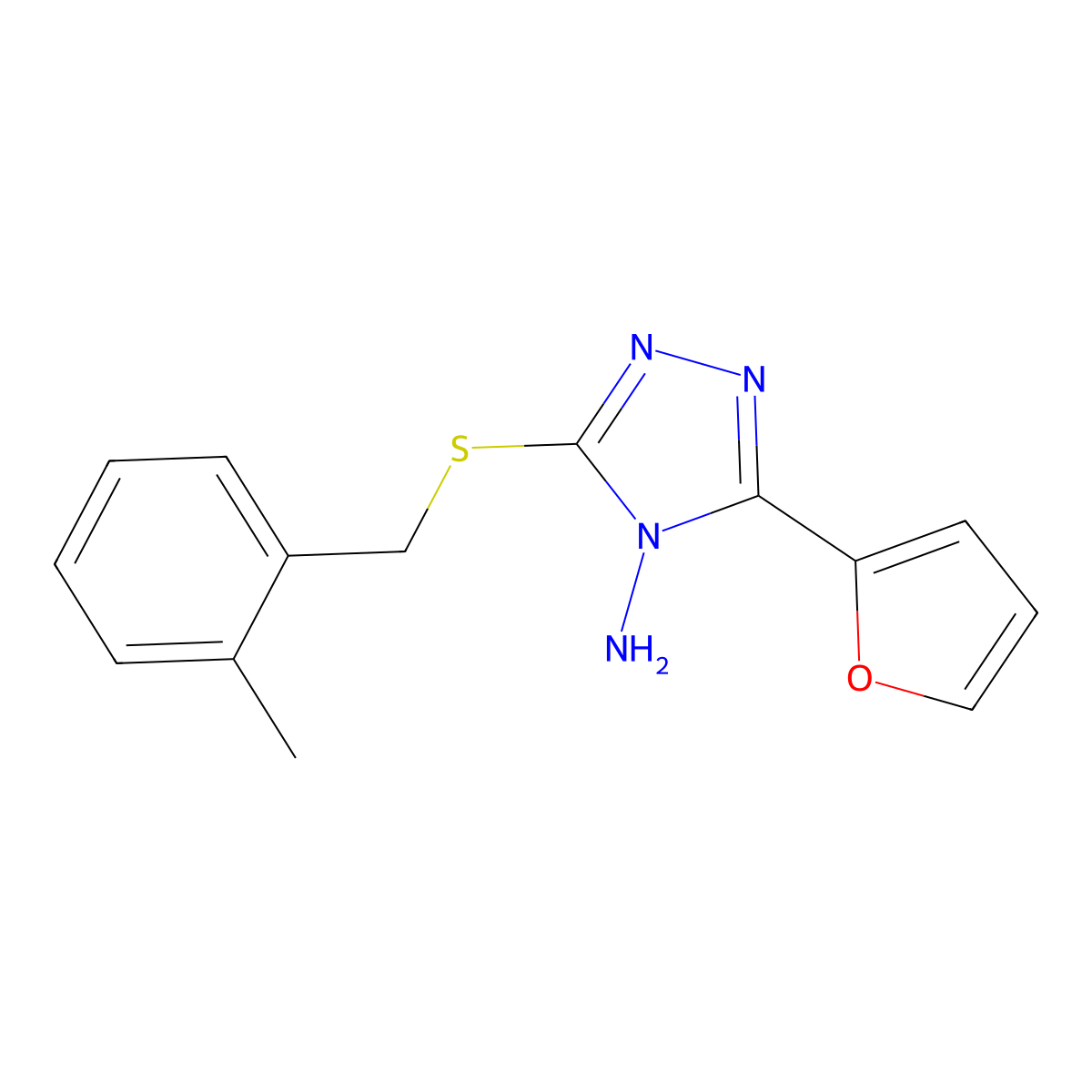 3-(2-Furyl)-5-[(2-methylphenyl)methylthio]-1,2,4-triazole-4-ylamine molecular structure, CAS 587008-51-3