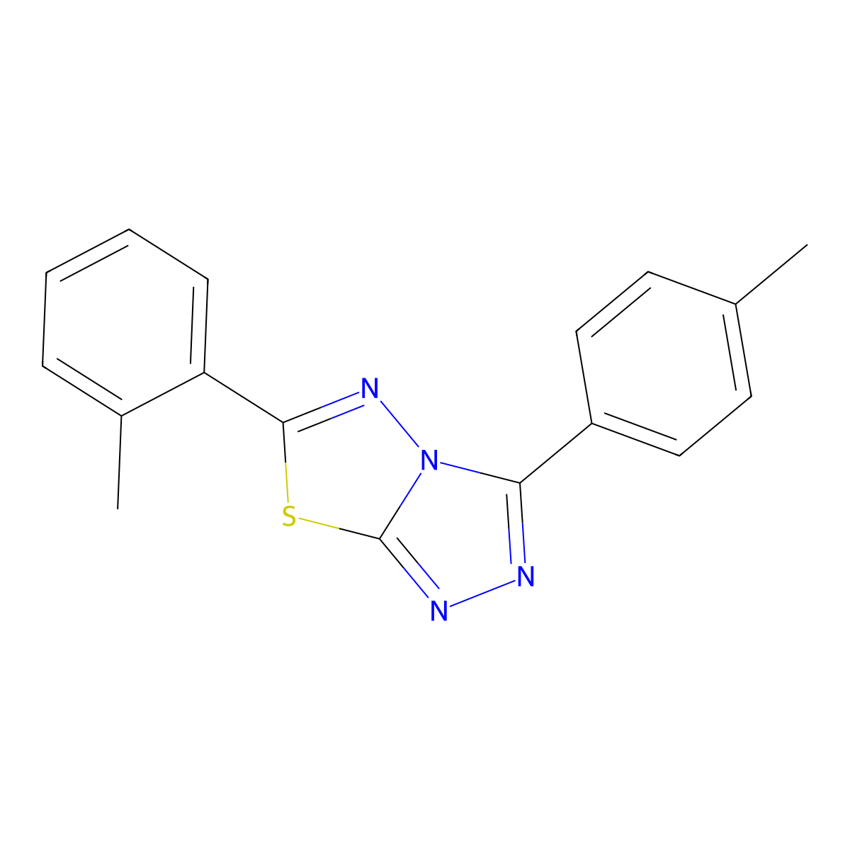 6-(2-Methylphenyl)-3-(4-methylphenyl)-[1,2,4]triazolo[3,4-b][1,3,4]thiadiazole molecular structure, CAS 587008-64-8