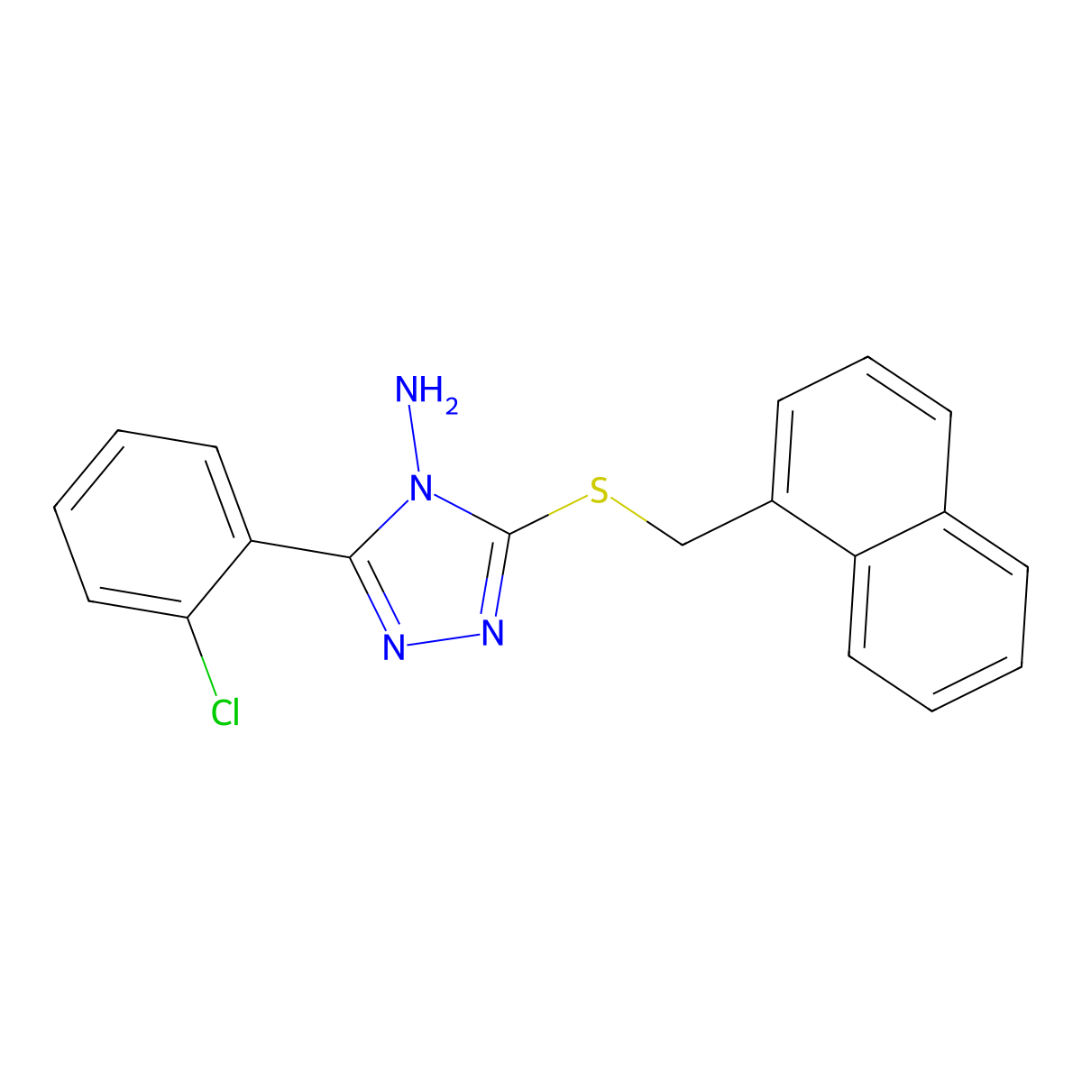 3-(2-chlorophenyl)-5-[(naphthalen-1-ylmethyl)sulfanyl]-4H-1,2,4-triazol-4-amine molecular structure, CAS 587008-77-3