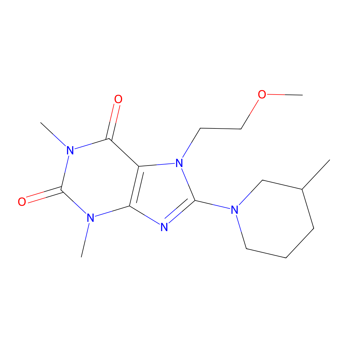 7-(2-methoxyethyl)-1,3-dimethyl-8-(3-methylpiperidin-1-yl)-1H-purine-2,6(3H,7H)-dione molecular structure, CAS 587008-78-4