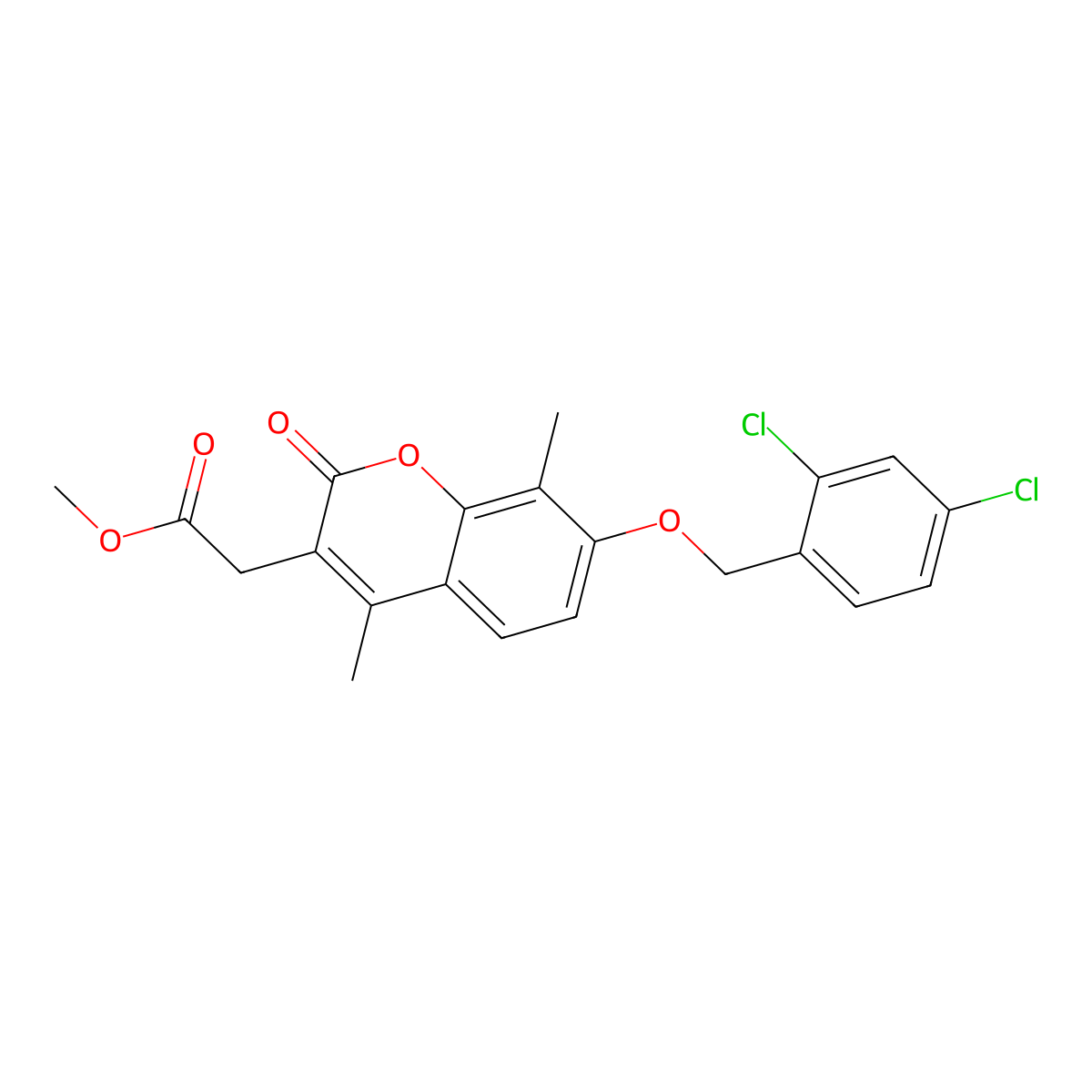 methyl {7-[(2,4-dichlorobenzyl)oxy]-4,8-dimethyl-2-oxo-2H-chromen-3-yl}acetate molecular structure, CAS 587008-80-8