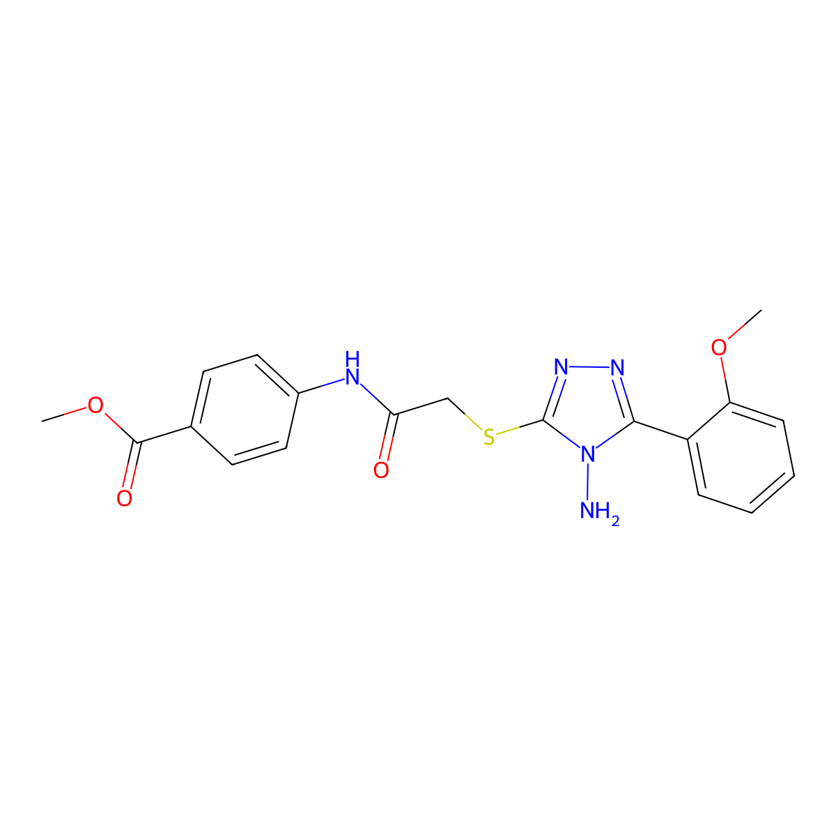 Methyl 4-[[2-[[4-amino-5-(2-methoxyphenyl)-1,2,4-triazol-3-yl]sulfanyl]acetyl]amino]benzoate molecular structure, CAS 587008-81-9