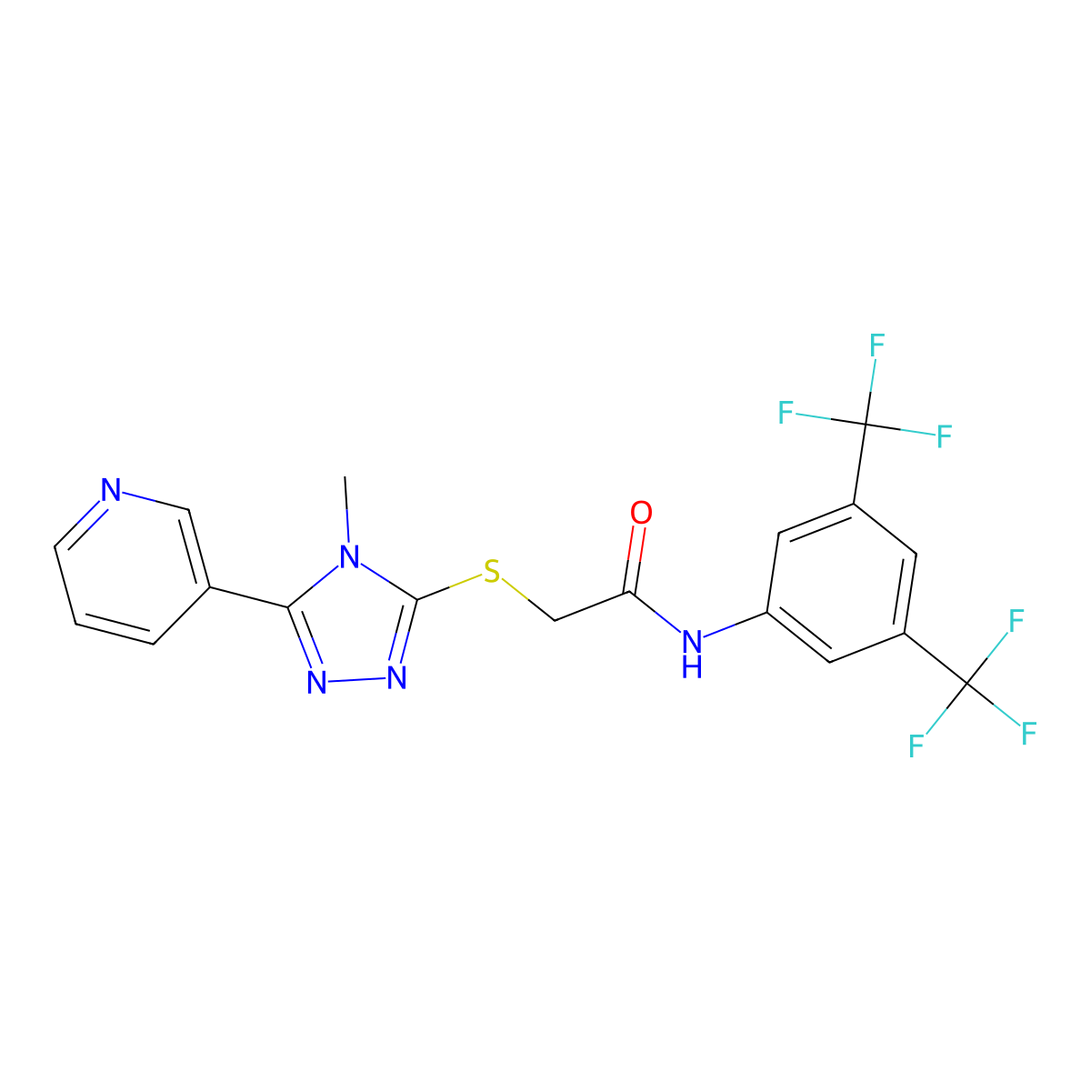 N-[3,5-bis(trifluoromethyl)phenyl]-2-(4-methyl-5-(3-pyridyl)(1,2,4-triazol-3-y lthio))acetamide molecular structure, CAS 587009-17-4