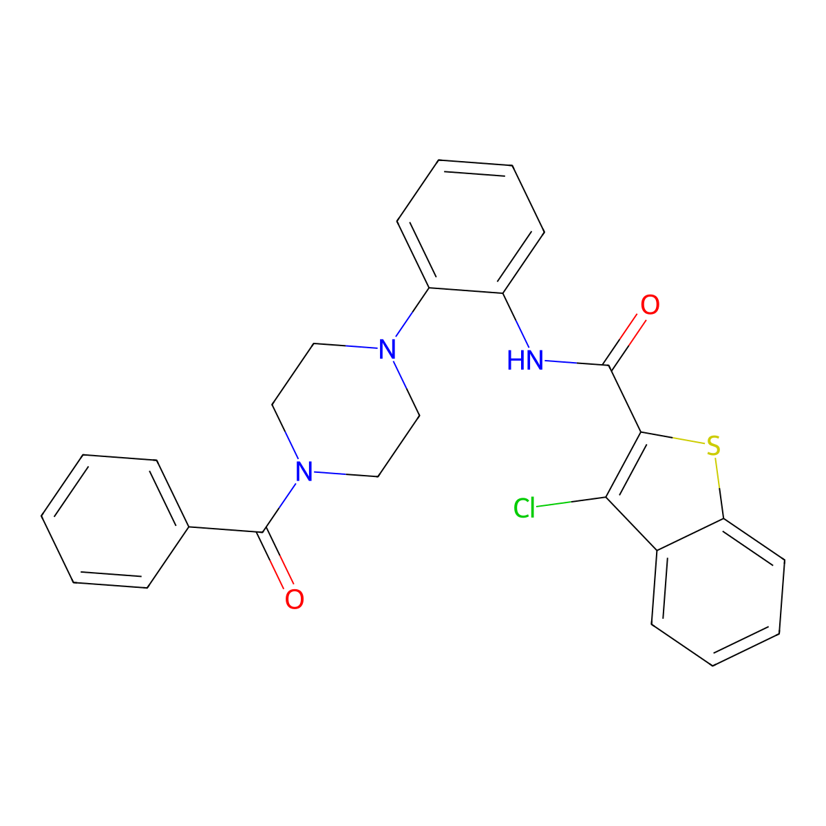 3-chloro-N-{2-[4-(phenylcarbonyl)piperazin-1-yl]phenyl}-1-benzothiophene-2-carboxamide molecular structure, CAS 587009-28-7