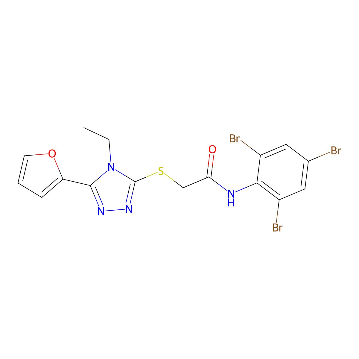 2-{[4-Ethyl-5-(2-furyl)-4H-1,2,4-triazol-3-YL]sulfanyl}-N-(2,4,6-tribromophenyl)acetamide molecular structure, CAS 587009-46-9