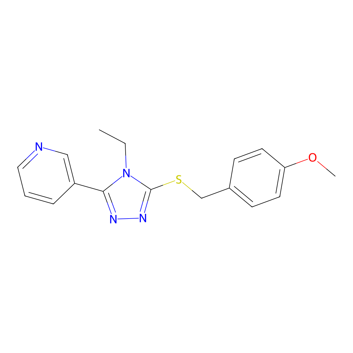 3-(4-Ethyl-5-((4-methoxybenzyl)thio)-4H-1,2,4-triazol-3-YL)pyridine molecular structure, CAS 587009-53-8
