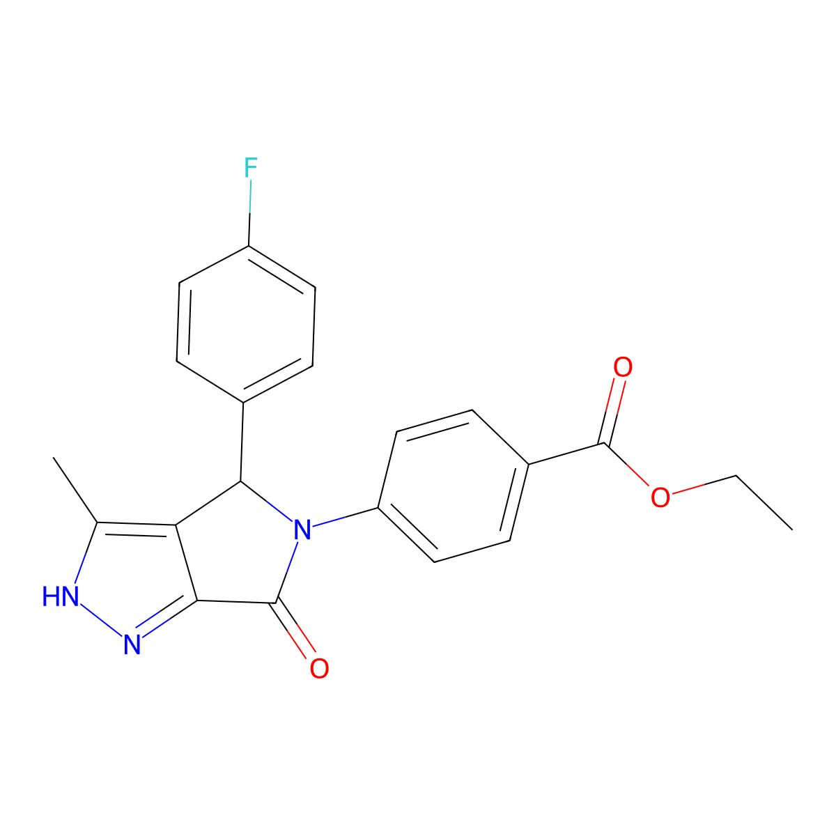 ethyl 4-(4-(4-fluorophenyl)-3-methyl-6-oxo-4,6-dihydropyrrolo[3,4-c]pyrazol-5(1H)-yl)benzoate molecular structure, CAS 587009-71-0