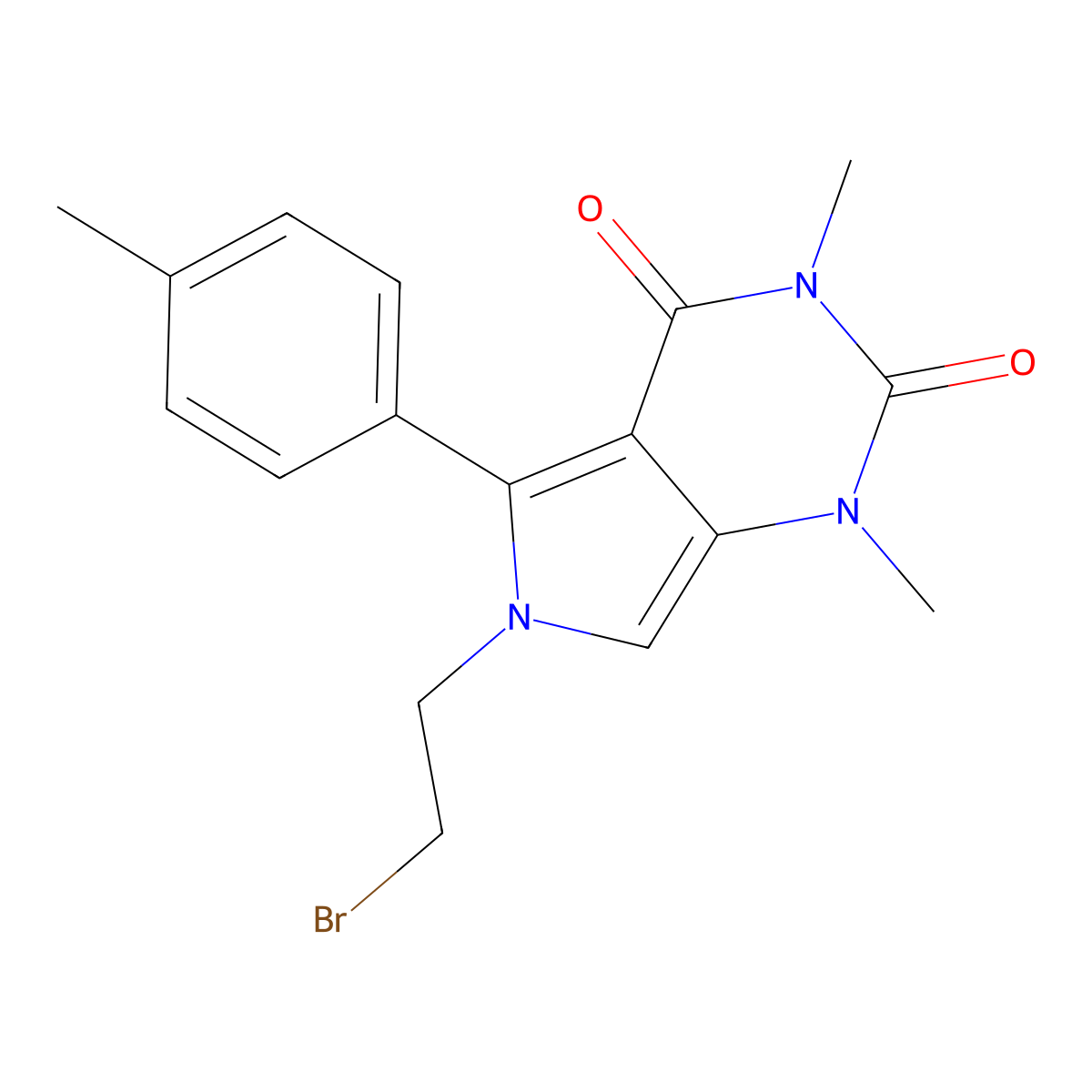 6-(2-bromoethyl)-1,3-dimethyl-5-(4-methylphenyl)-1H-pyrrolo[3,4-d]pyrimidine-2,4(3H,6H)-dione molecular structure, CAS 587009-76-5