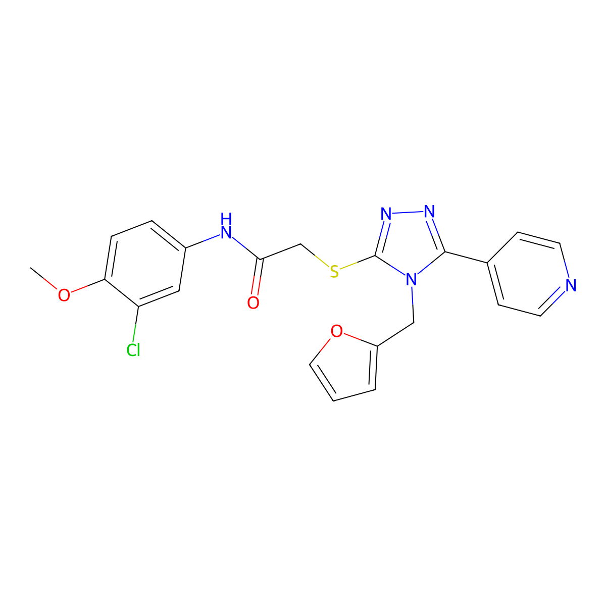 N-(3-chloro-4-methoxyphenyl)-2-{[4-(furan-2-ylmethyl)-5-(pyridin-4-yl)-4H-1,2,4-triazol-3-yl]sulfanyl}acetamide molecular structure, CAS 587010-11-5