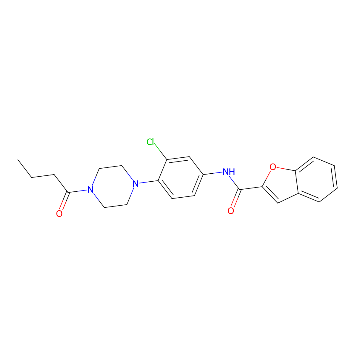 N-[4-(4-butyryl-1-piperazinyl)-3-chlorophenyl]-1-benzofuran-2-carboxamide molecular structure, CAS 587010-13-7