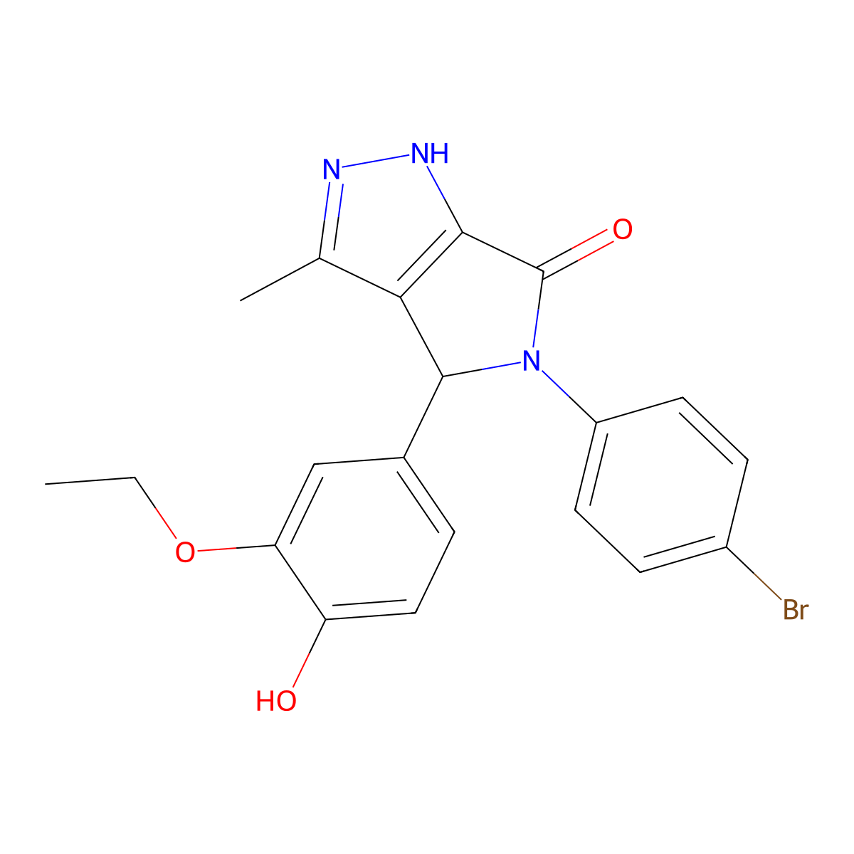 5-(4-bromophenyl)-4-(3-ethoxy-4-hydroxyphenyl)-3-methyl-4,5-dihydropyrrolo[3,4-c]pyrazol-6(1H)-one molecular structure, CAS 587010-15-9