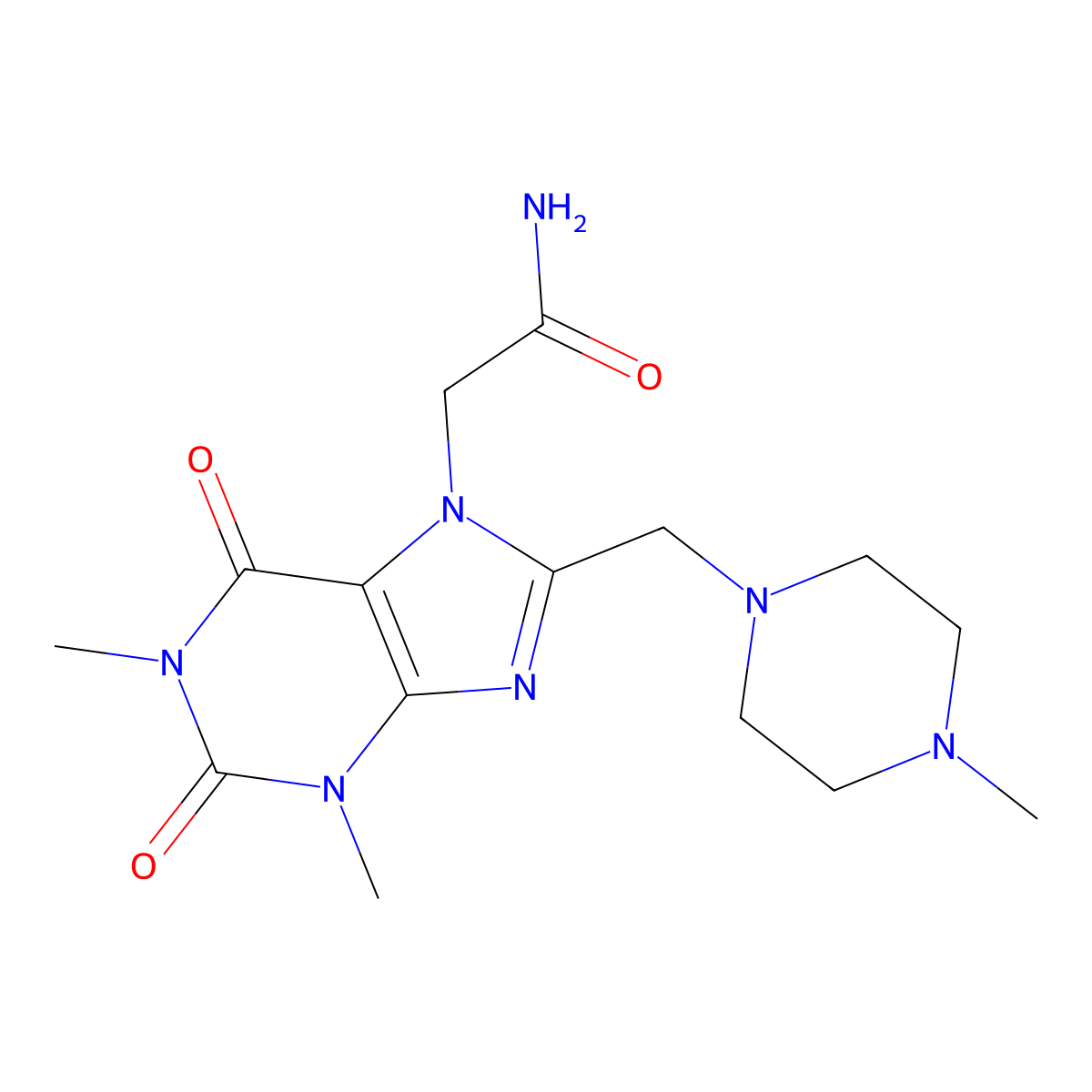 2-[1,3-Dimethyl-8-[(4-methylpiperazin-1-yl)methyl]-2,6-dioxopurin-7-yl]acetamide molecular structure, CAS 587010-48-8