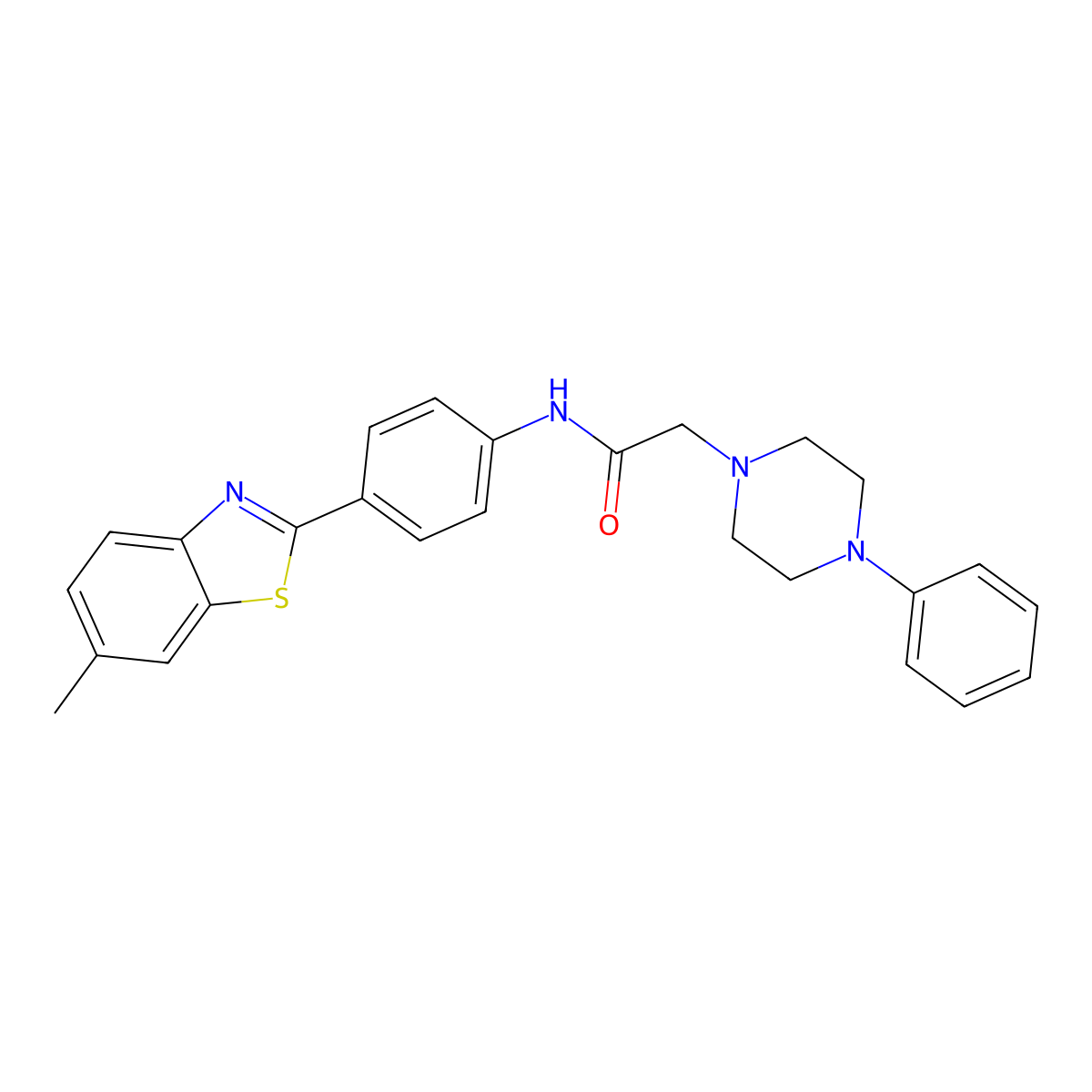 N-[4-(6-methyl-1,3-benzothiazol-2-yl)phenyl]-2-(4-phenylpiperazin-1-yl)acetamide molecular structure, CAS 587010-49-9