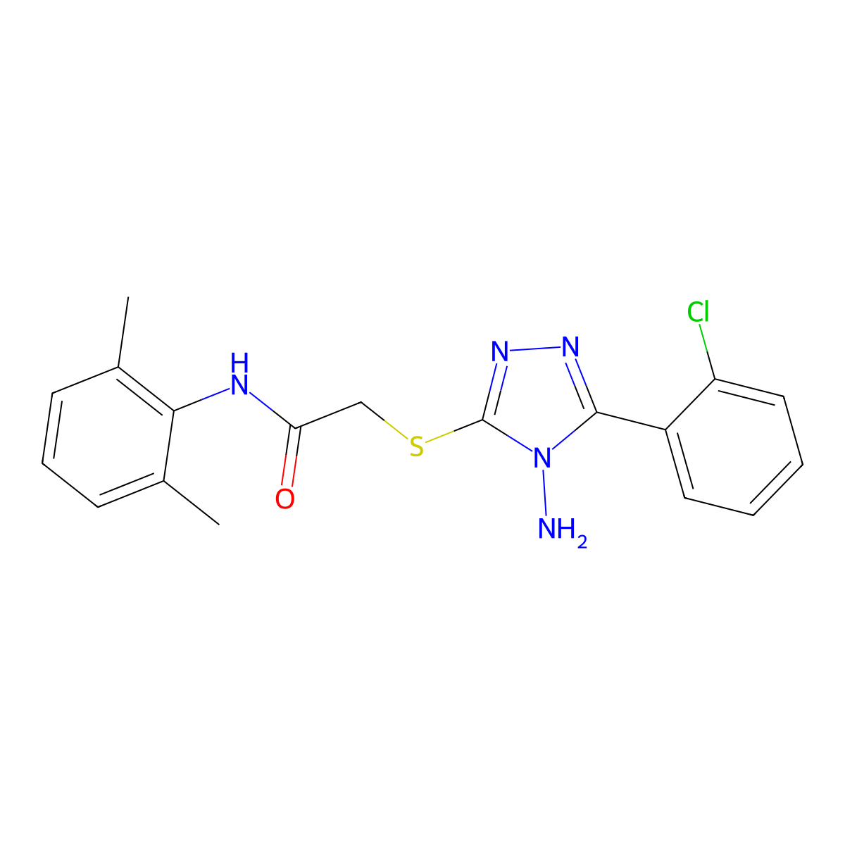 2-((4-amino-5-(2-chlorophenyl)-4H-1,2,4-triazol-3-yl)thio)-N-(2,6-dimethylphenyl)acetamide molecular structure, CAS 587010-58-0