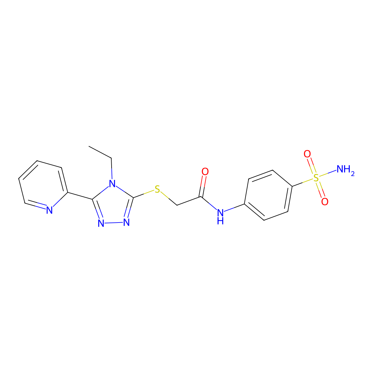 N-[4-(Aminosulfonyl)phenyl]-2-{[4-ethyl-5-(2-pyridinyl)-4H-1,2,4-triazol-3-YL]sulfanyl}acetamide molecular structure, CAS 587010-67-1
