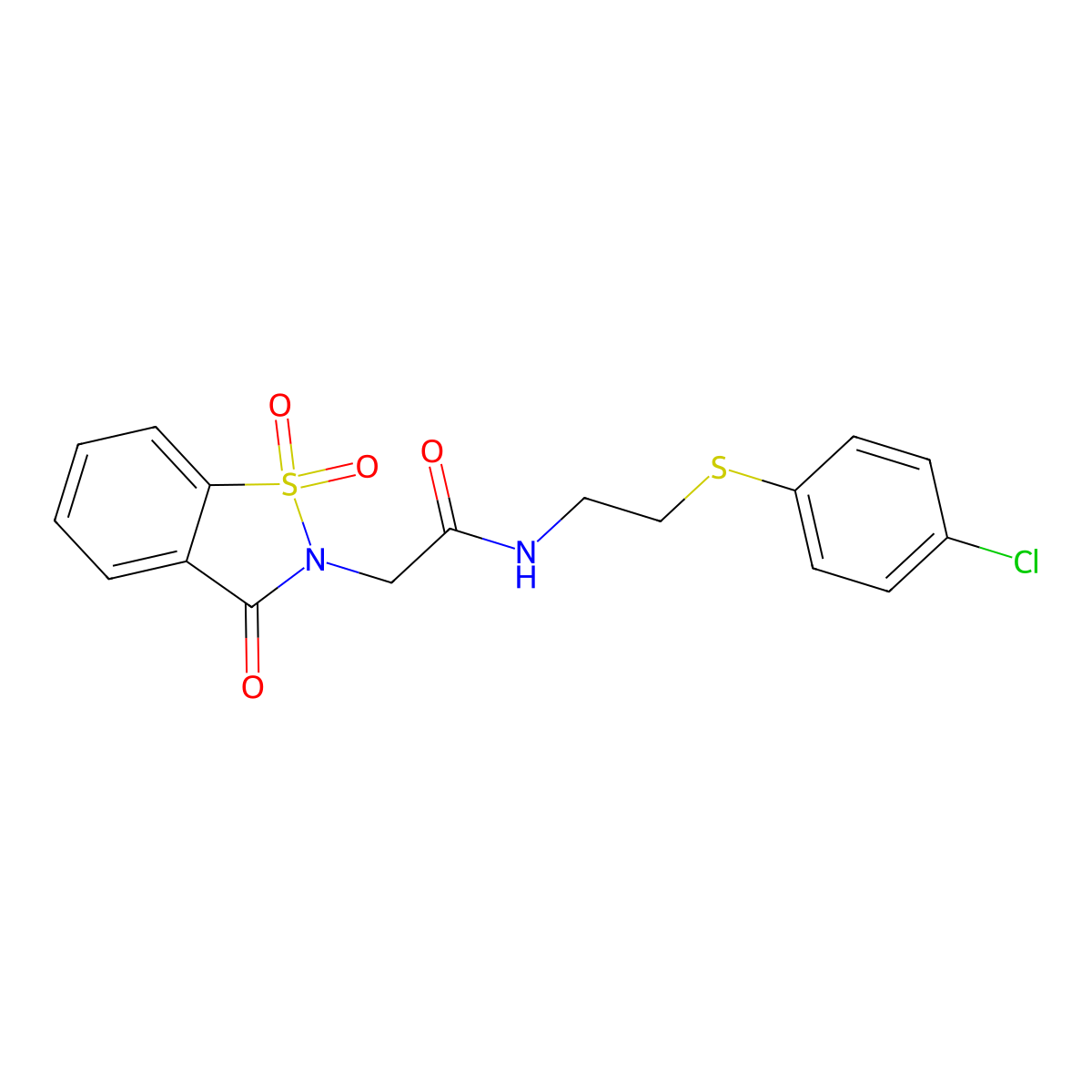 N-[2-(4-chlorophenyl)sulfanylethyl]-2-(1,1,3-trioxo-1,2-benzothiazol-2-yl)acetamide molecular structure, CAS 587010-68-2