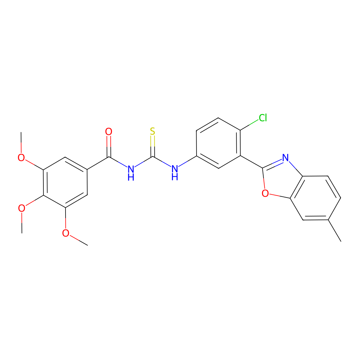 N-[[4-chloro-3-(6-methyl-1,3-benzoxazol-2-yl)phenyl]carbamothioyl]-3,4,5-trimethoxybenzamide molecular structure, CAS 587011-17-4