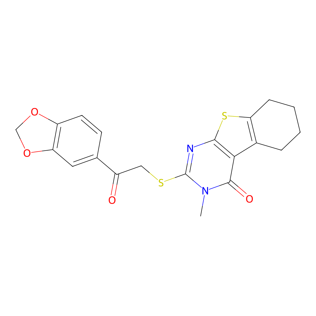 2-{[2-(1,3-benzodioxol-5-yl)-2-oxoethyl]sulfanyl}-3-methyl-5,6,7,8-tetrahydro[1]benzothieno[2,3-d]pyrimidin-4(3H)-one molecular structure, CAS 587011-22-1
