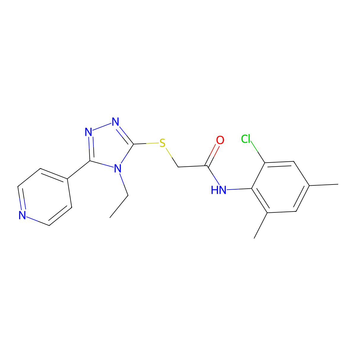 N-(2-Chloro-4,6-dimethylphenyl)-2-{[4-ethyl-5-(4-pyridinyl)-4H-1,2,4-triazol-3-YL]sulfanyl}acetamide molecular structure, CAS 587011-30-1