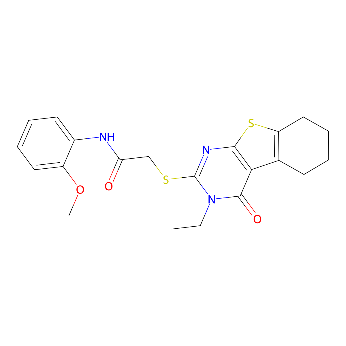 2-((3-Ethyl-4-oxo-3,4,5,6,7,8-hexahydro(1)benzothieno(2,3-D)pyrimidin-2-YL)sulfanyl)-N-(2-methoxyphenyl)acetamide molecular structure, CAS 587011-34-5