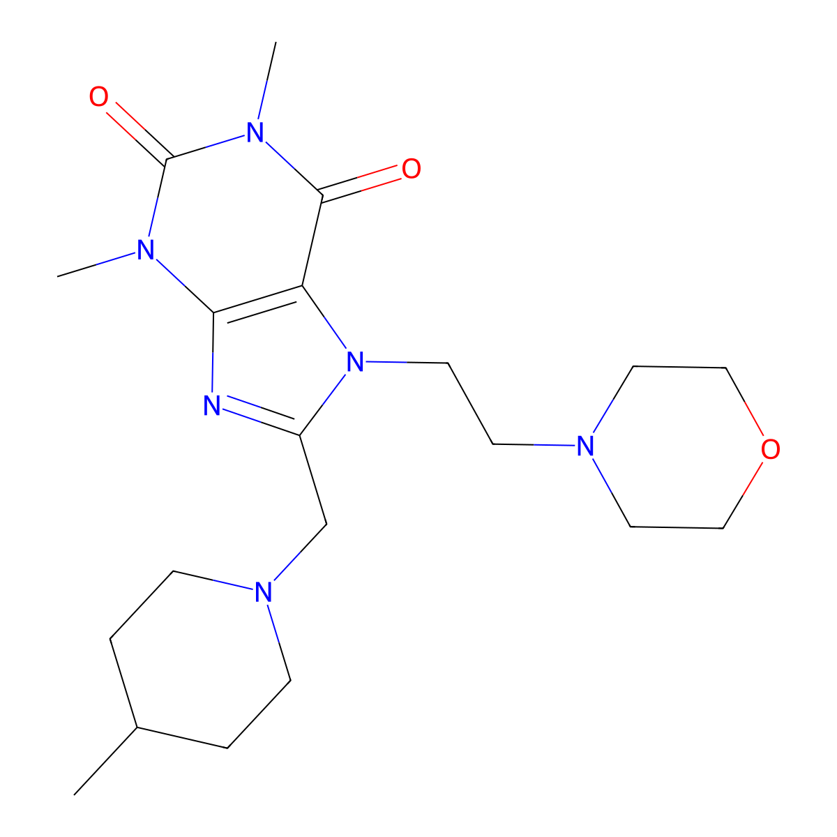 1,3-Dimethyl-8-(4-methyl-piperidin-1-ylmethyl)-7-(2-morpholin-4-yl-ethyl)-3,7-dihydro-purine-2,6-dione molecular structure, CAS 587011-35-6
