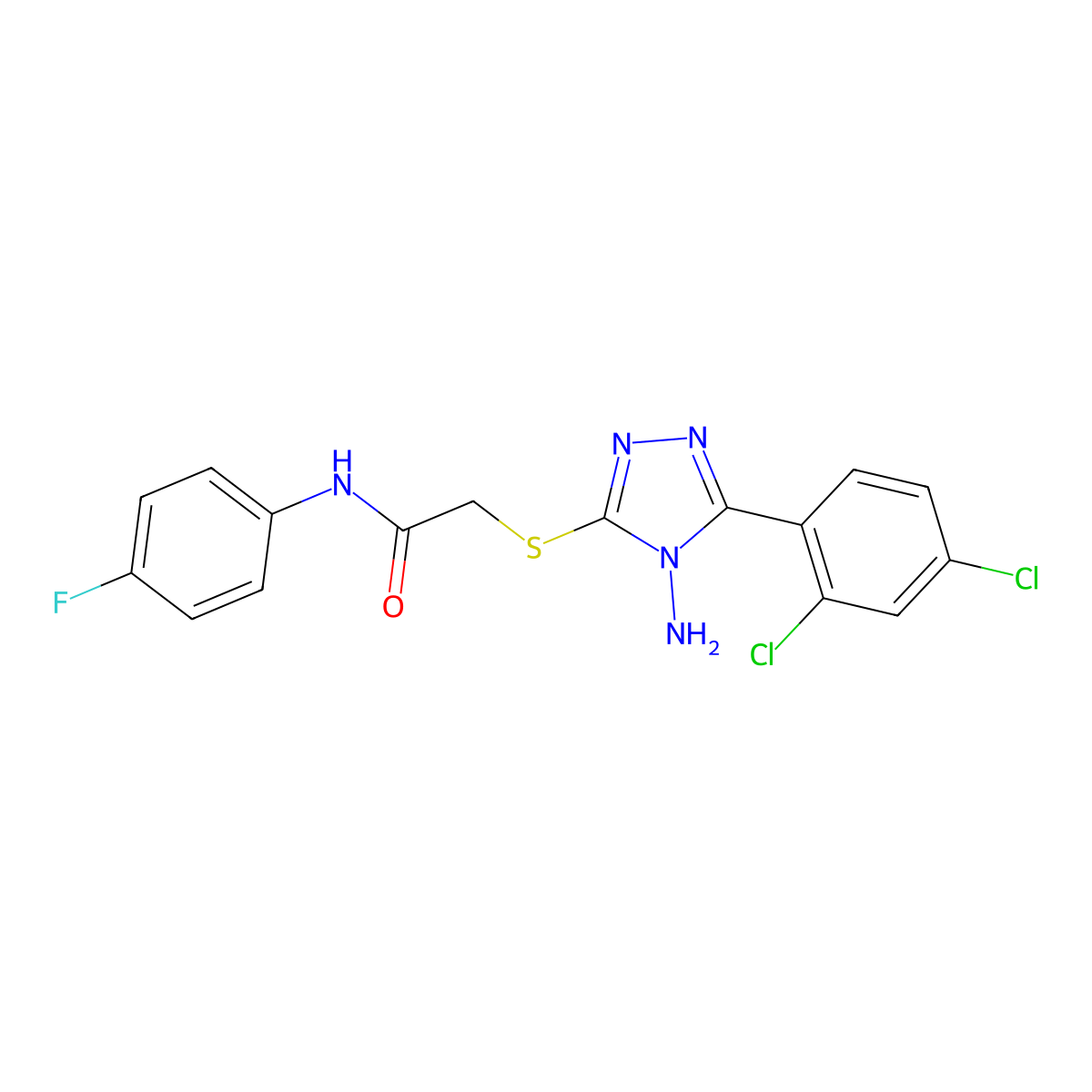 2-{[4-amino-5-(2,4-dichlorophenyl)-4H-1,2,4-triazol-3-yl]sulfanyl}-N-(4-fluorophenyl)acetamide molecular structure, CAS 587011-68-5