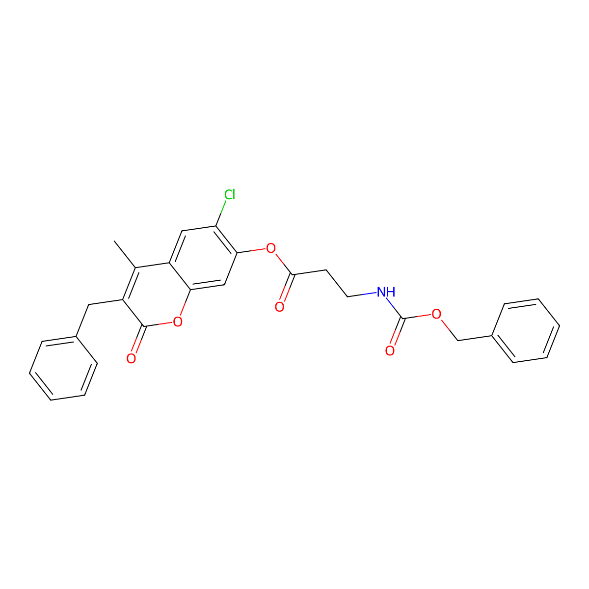 3-benzyl-6-chloro-4-methyl-2-oxo-2H-chromen-7-yl N-[(benzyloxy)carbonyl]-beta-alaninate molecular structure, CAS 587012-02-0