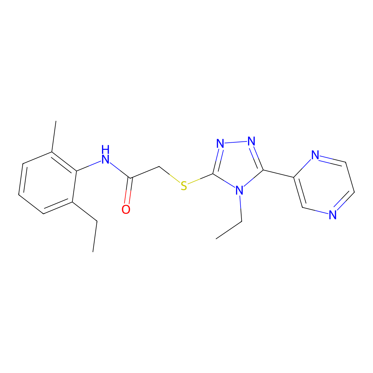 N-(2-Ethyl-6-methylphenyl)-2-{[4-ethyl-5-(2-pyrazinyl)-4H-1,2,4-triazol-3-YL]sulfanyl}acetamide molecular structure, CAS 587012-06-4