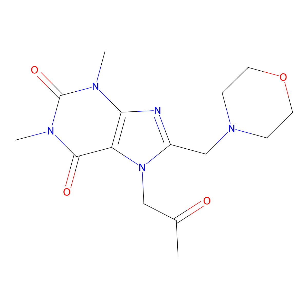 1,3-dimethyl-8-(morpholinomethyl)-7-(2-oxopropyl)-1H-purine-2,6(3H,7H)-dione molecular structure, CAS 587012-22-4