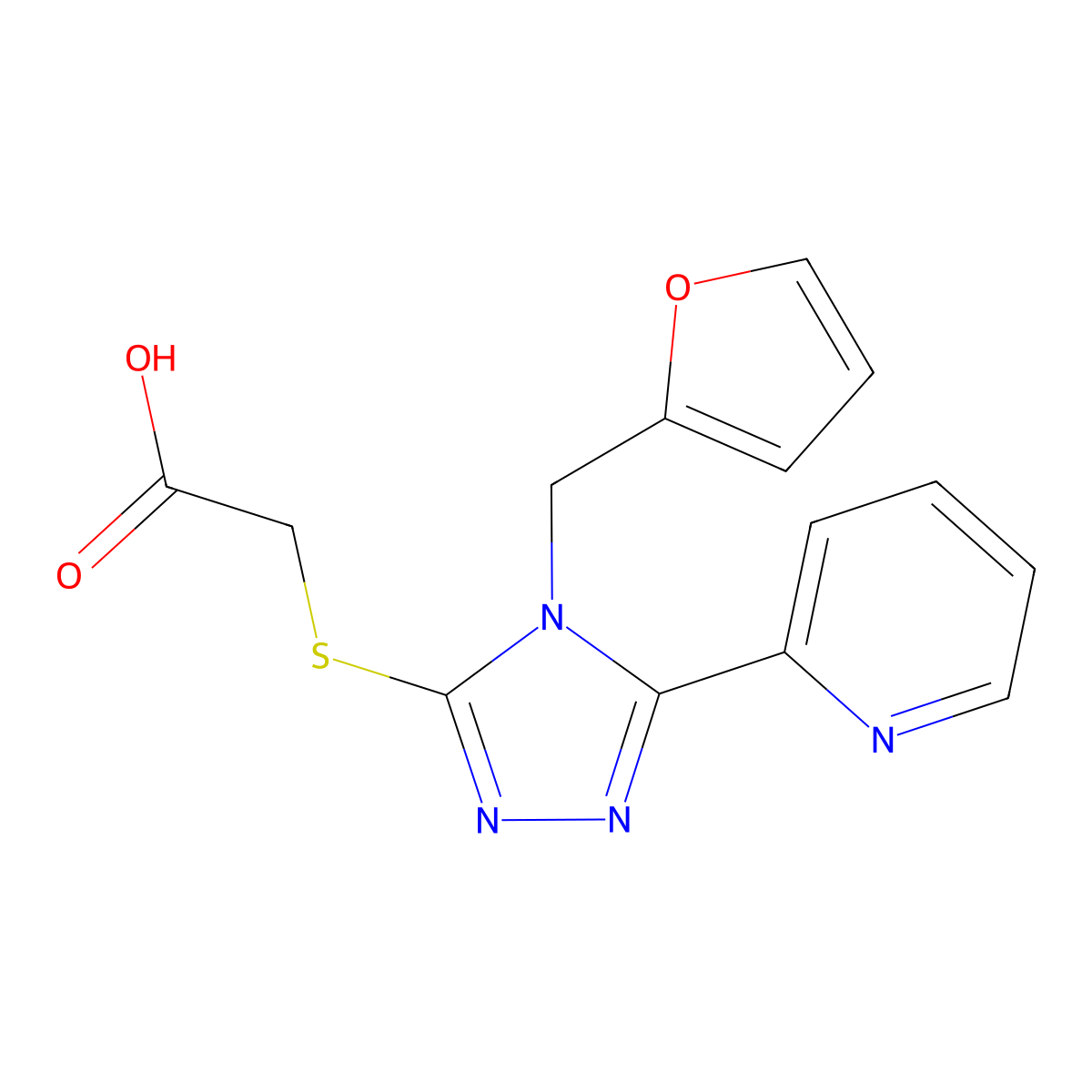 2-[4-(2-Furylmethyl)-5-(2-pyridyl)-1,2,4-triazol-3-ylthio]acetic acid molecular structure, CAS 587012-32-6