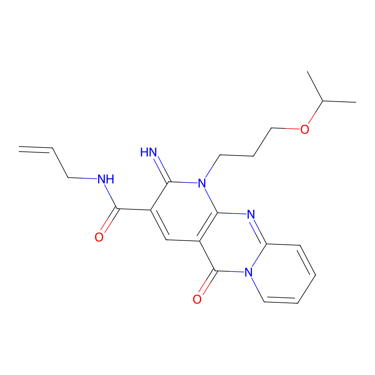 6-Imino-2-oxo-7-(3-propan-2-yloxypropyl)-N-prop-2-enyl-1,7,9-triazatricyclo[8.4.0.03,8]tetradeca-3(8),4,9,11,13-pentaene-5-carboxamide molecular structure, CAS 587012-52-0