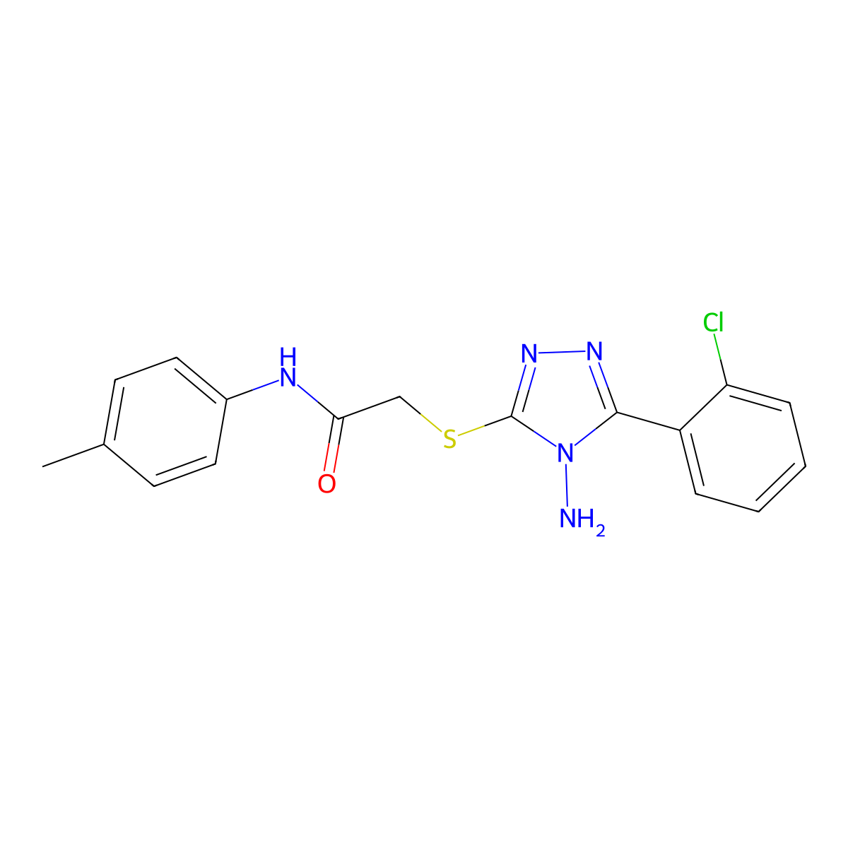 2-((4-amino-5-(2-chlorophenyl)-4H-1,2,4-triazol-3-yl)thio)-N-(p-tolyl)acetamide molecular structure, CAS 587012-62-2