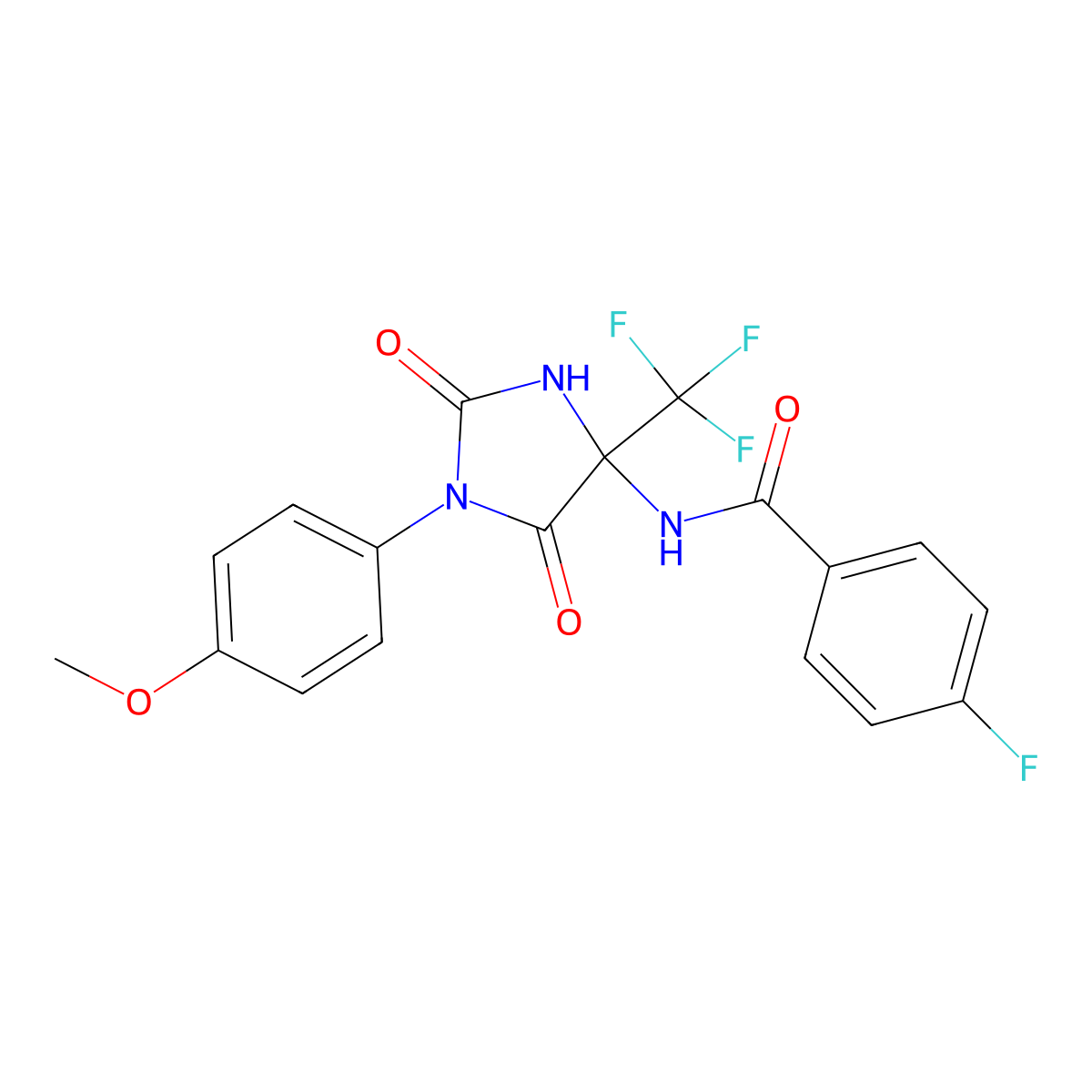 4-fluoro-N-[1-(4-methoxyphenyl)-2,5-dioxo-4-(trifluoromethyl)imidazolidin-4-yl]benzamide molecular structure, CAS 587012-64-4